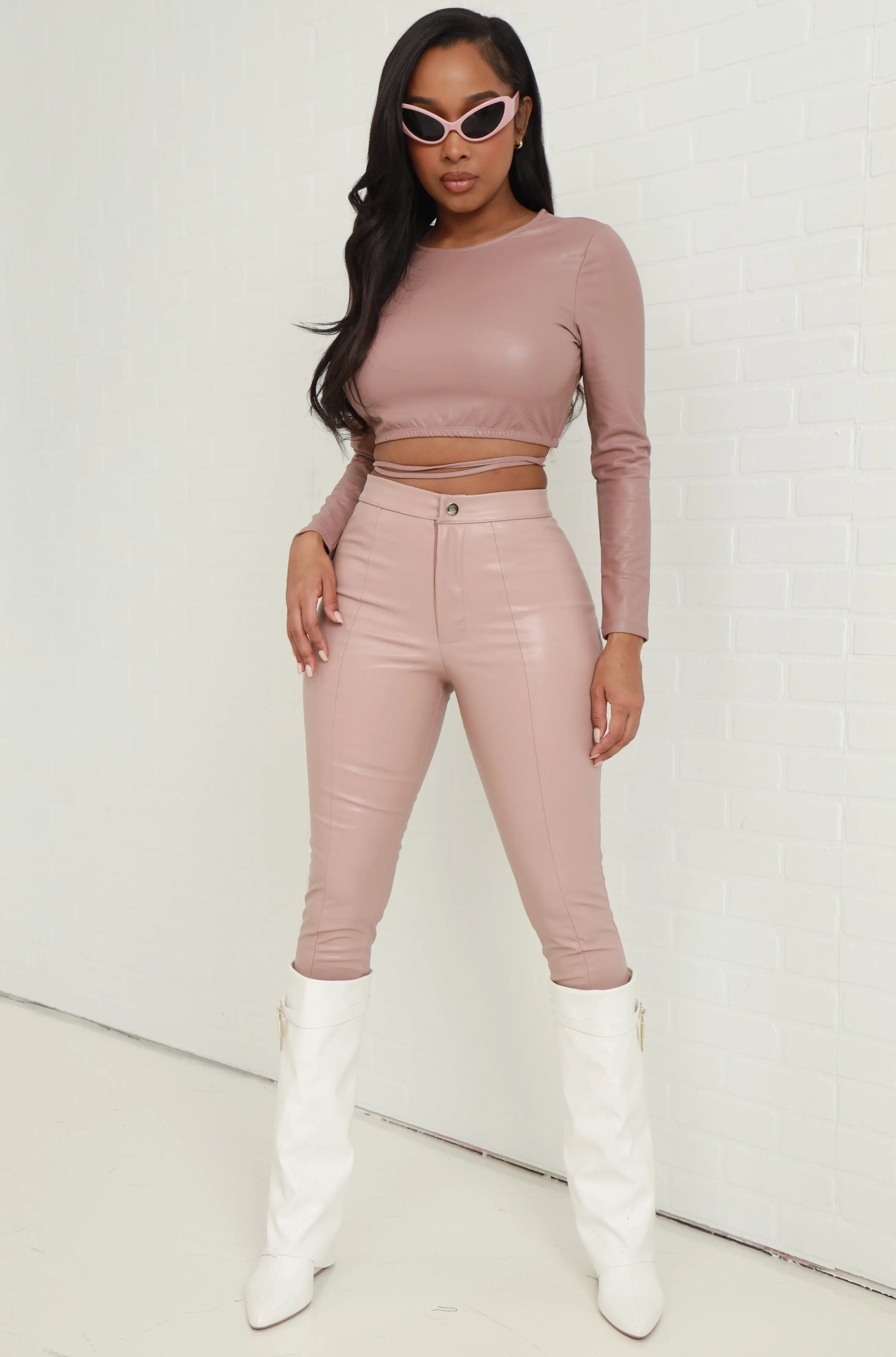 Dial Tone Faux Leather Tie Up Crop Top - Dark Blush sold by Swankaposh product image thumbnail 5