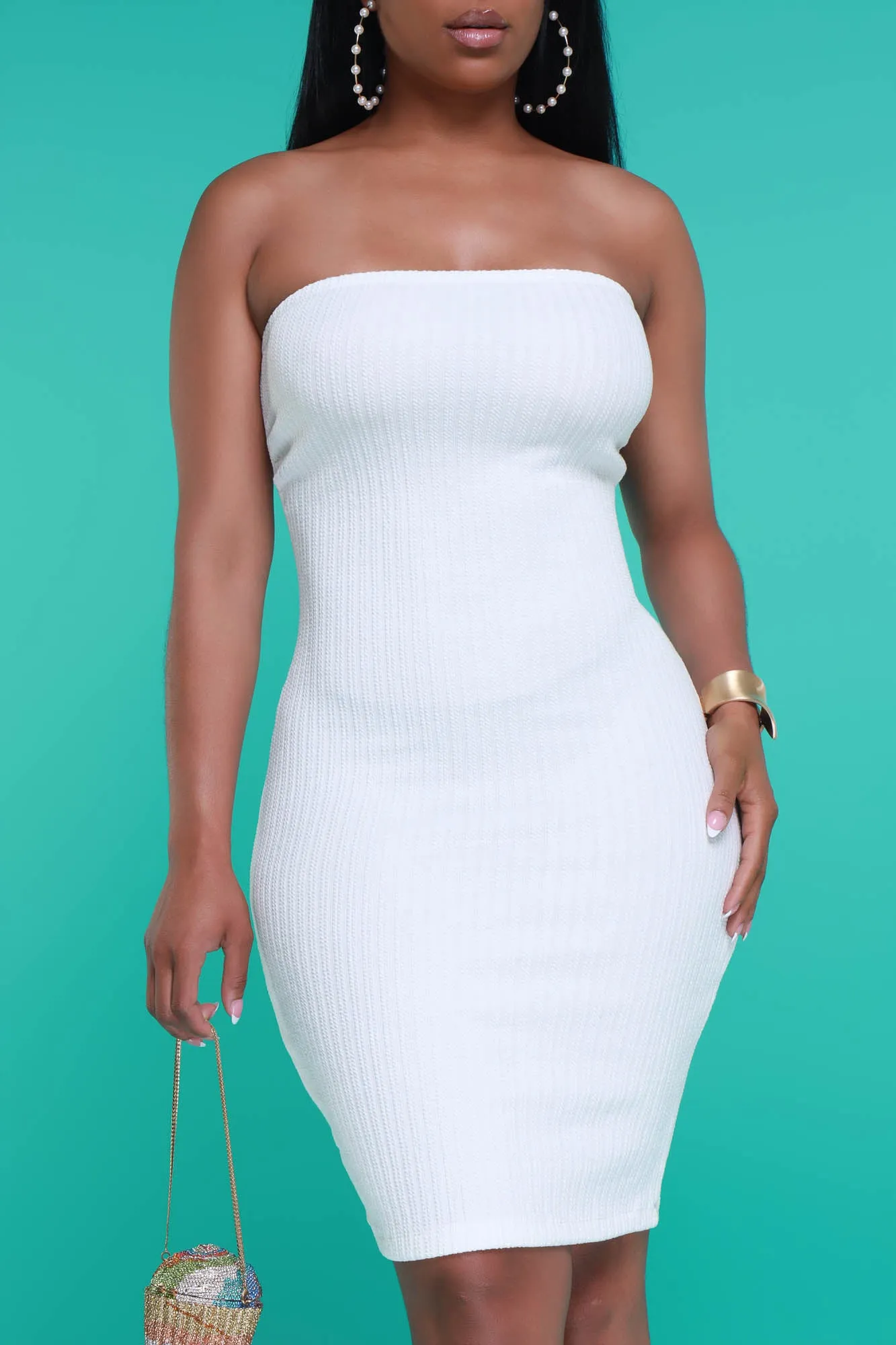 Up To Something Strapless Ribbed Mini Dress - Off White sold by Swankaposh product image thumbnail 5