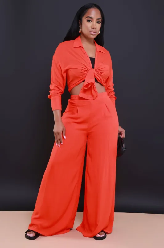 Live A Little Pleated Wide Leg Pants - Orange sold by Swankaposh