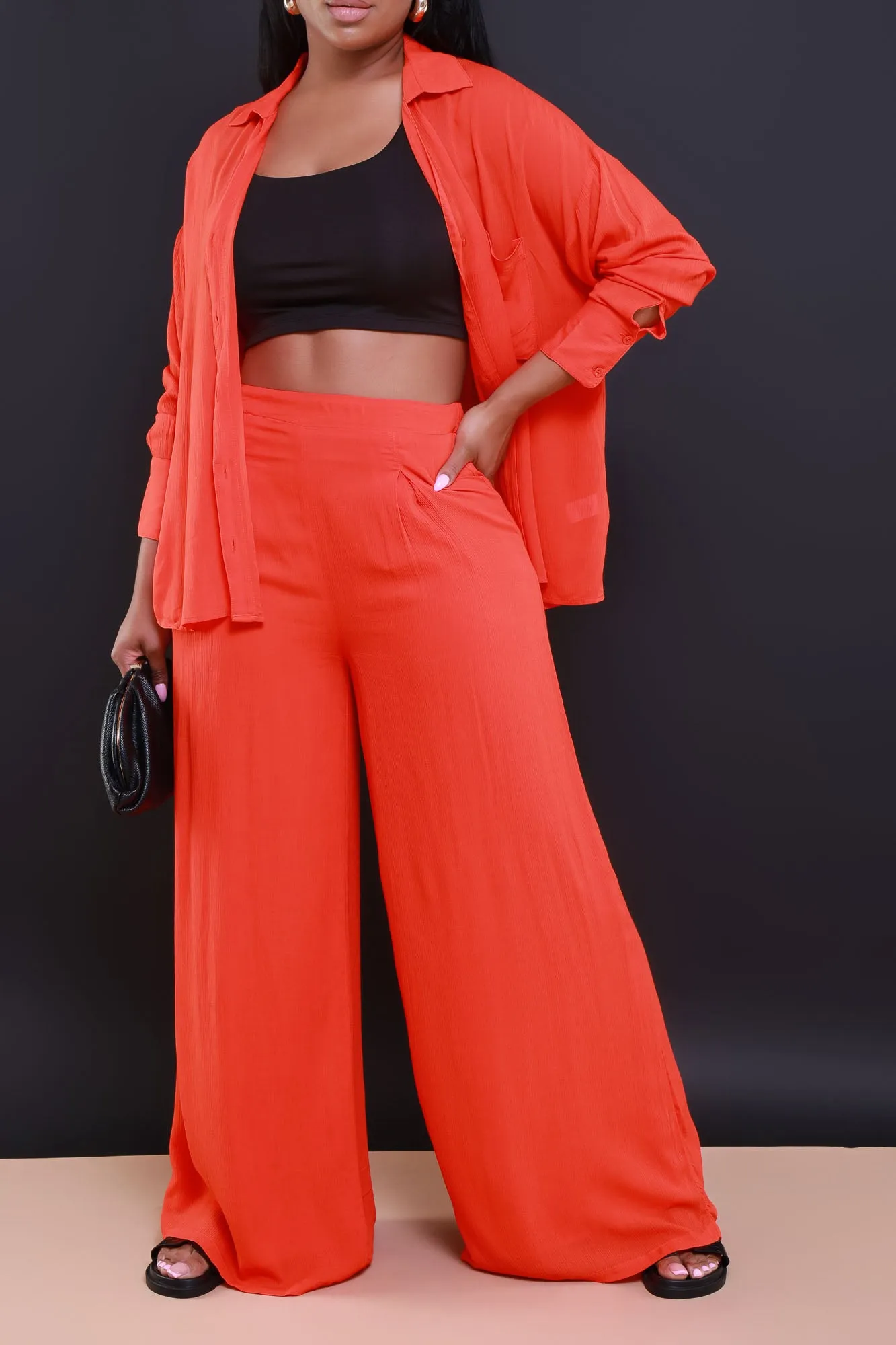 Live A Little Pleated Wide Leg Pants - Orange sold by Swankaposh product image thumbnail 2