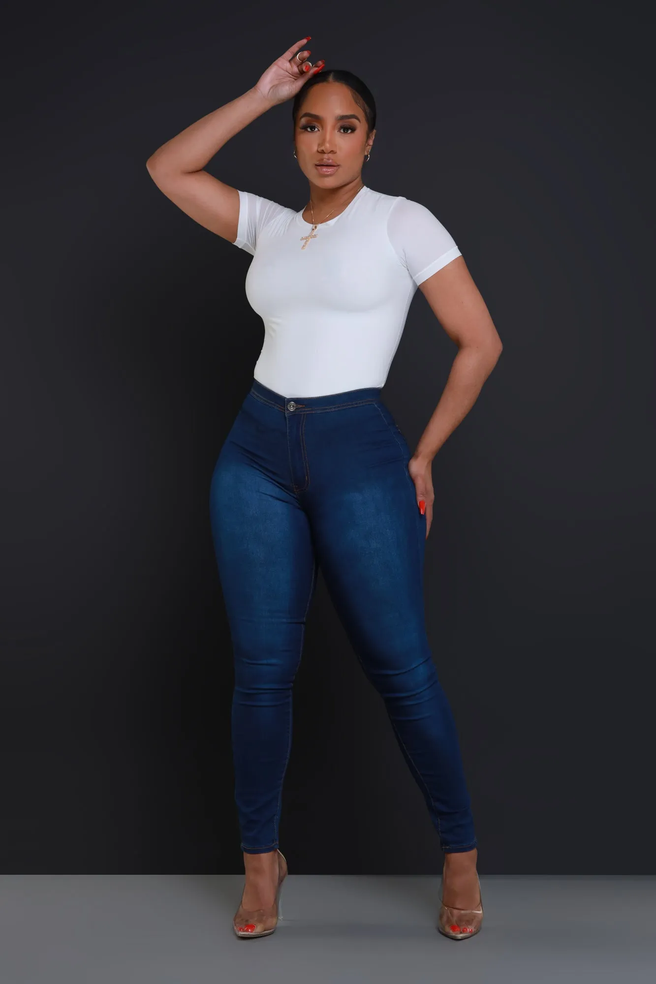 Super Swank High Waist Stretchy Jeans - Medium Wash Denim sold by Swankaposh