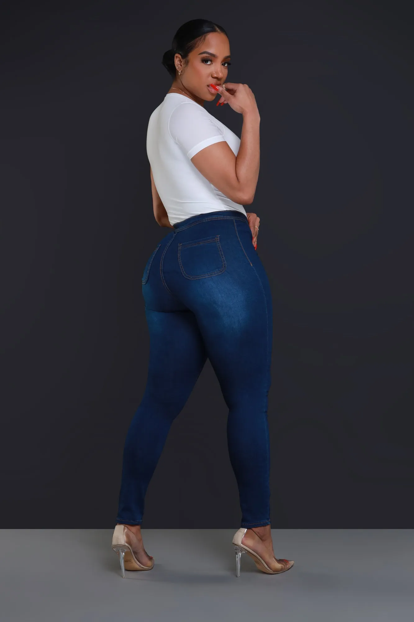 Super Swank High Waist Stretchy Jeans - Medium Wash Denim sold by Swankaposh product image thumbnail 5
