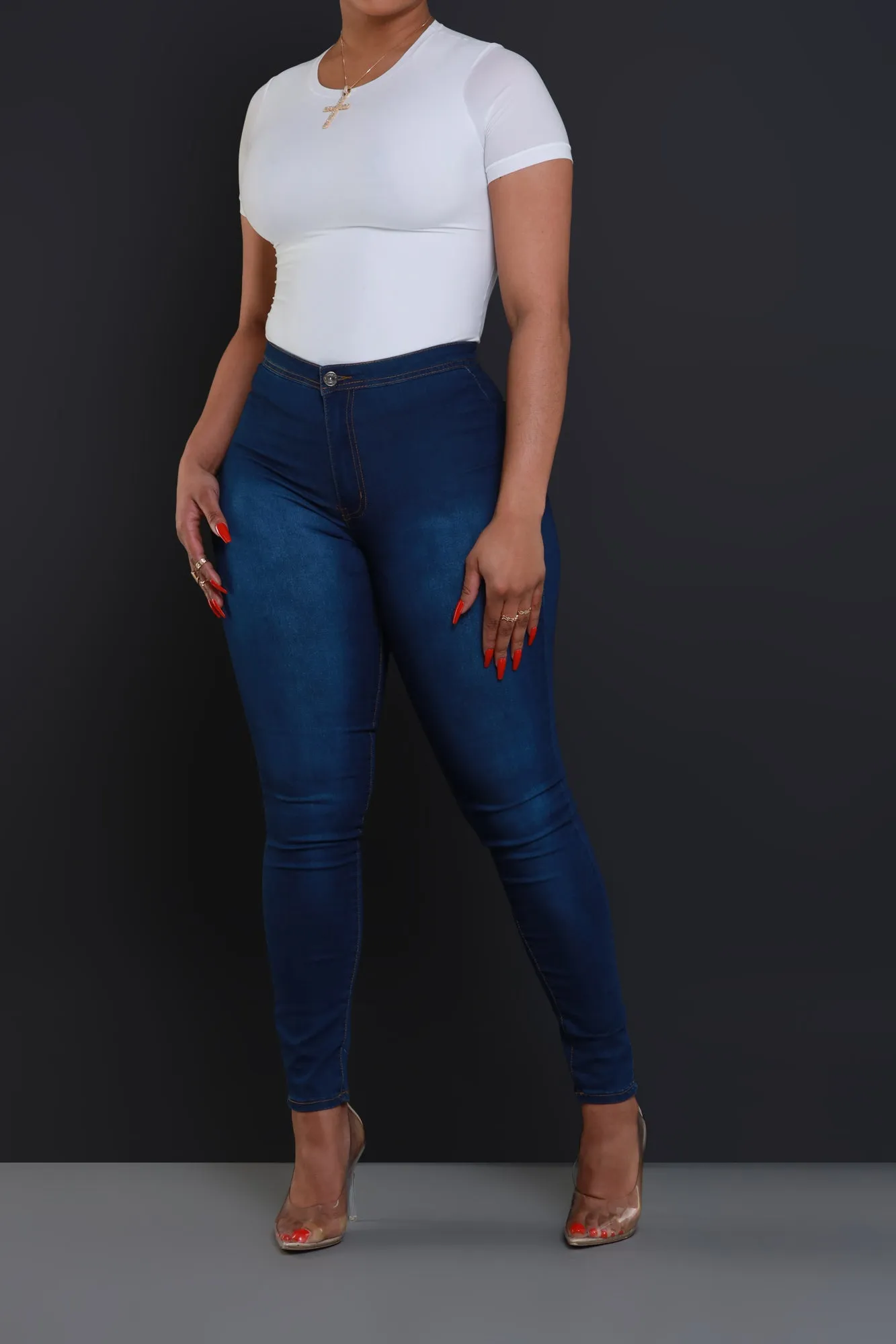 Super Swank High Waist Stretchy Jeans - Medium Wash Denim sold by Swankaposh product image thumbnail 4