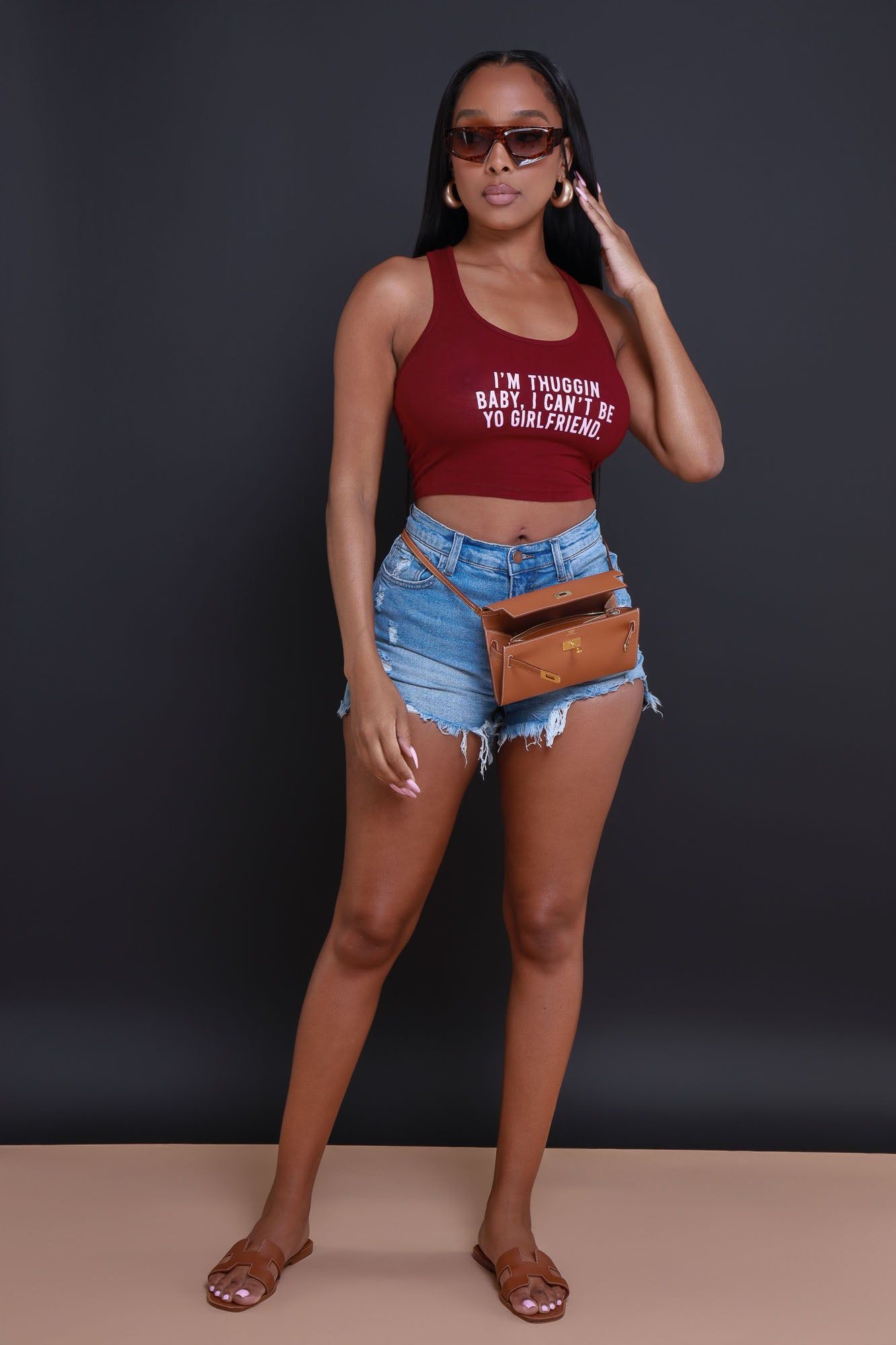 Thuggin Baby Graphic Print Crop Top - Burgundy/Pink sold by Swankaposh product image thumbnail 2