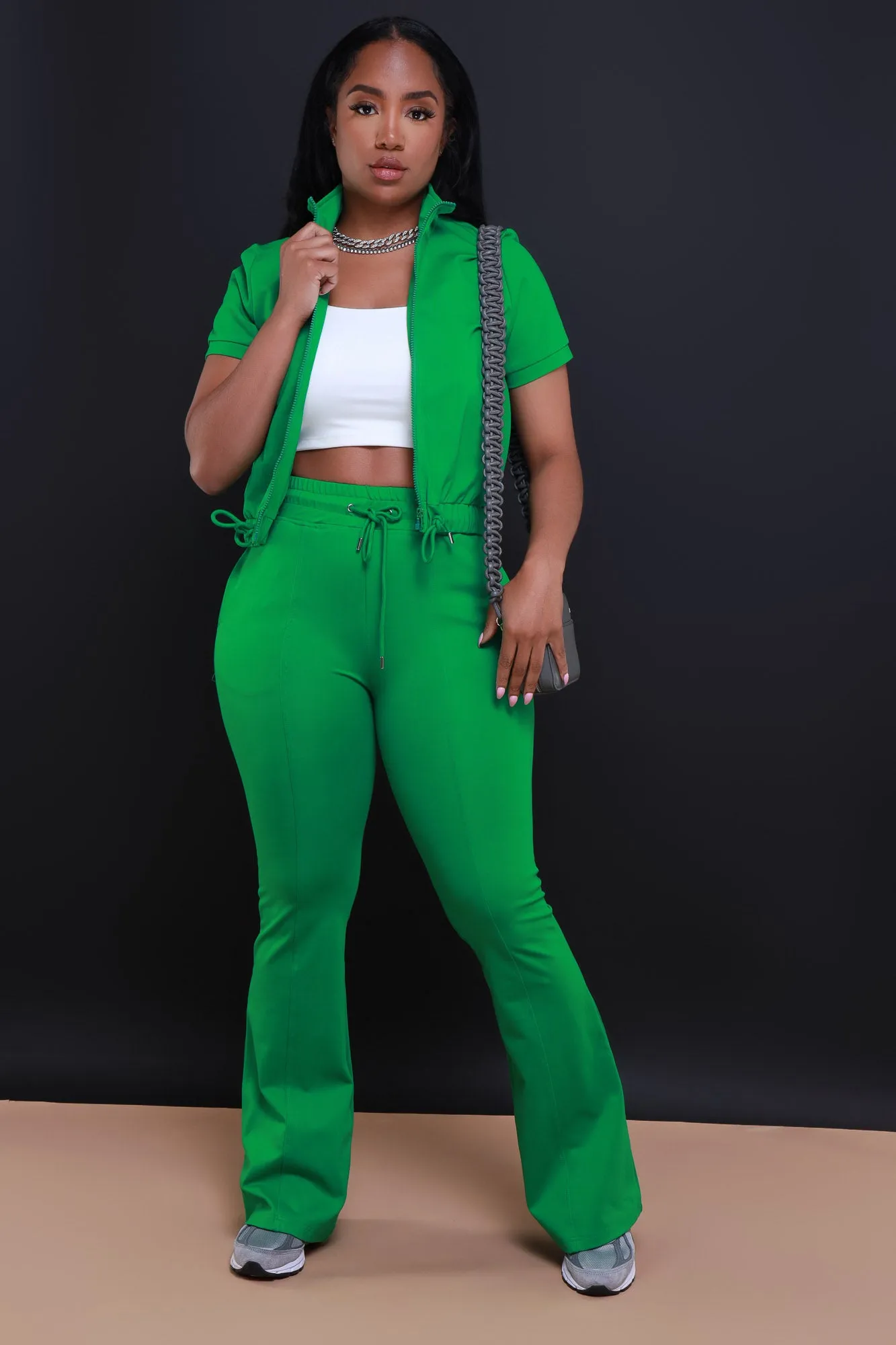 One Time Short Sleeve Flare Leg Pants Set - Kelly Green sold by Swankaposh
