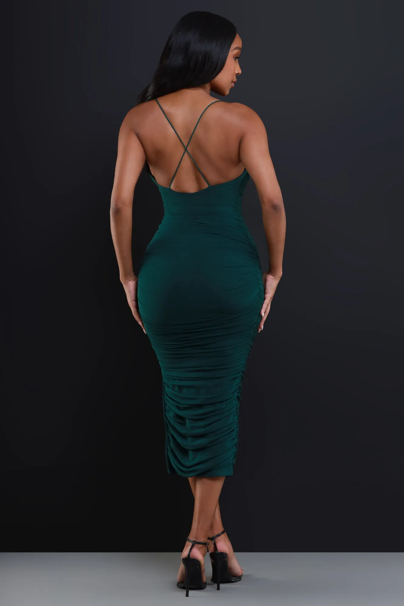 My Moment Ruched Midi Dress - Hunter Green sold by Swankaposh product image thumbnail 3