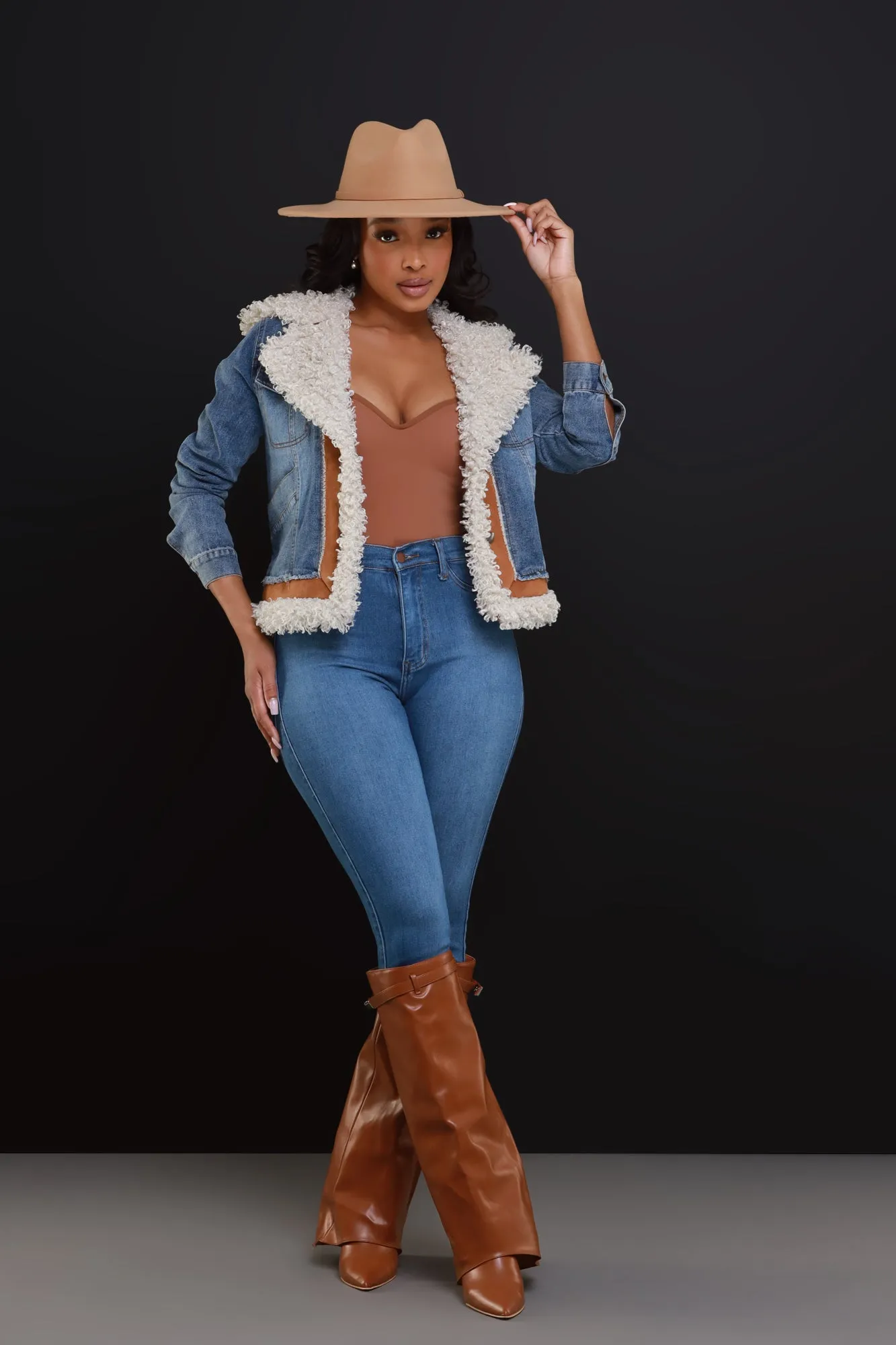 Can't Erase Denim Sherpa Hooded Jacket - Blue sold by Swankaposh