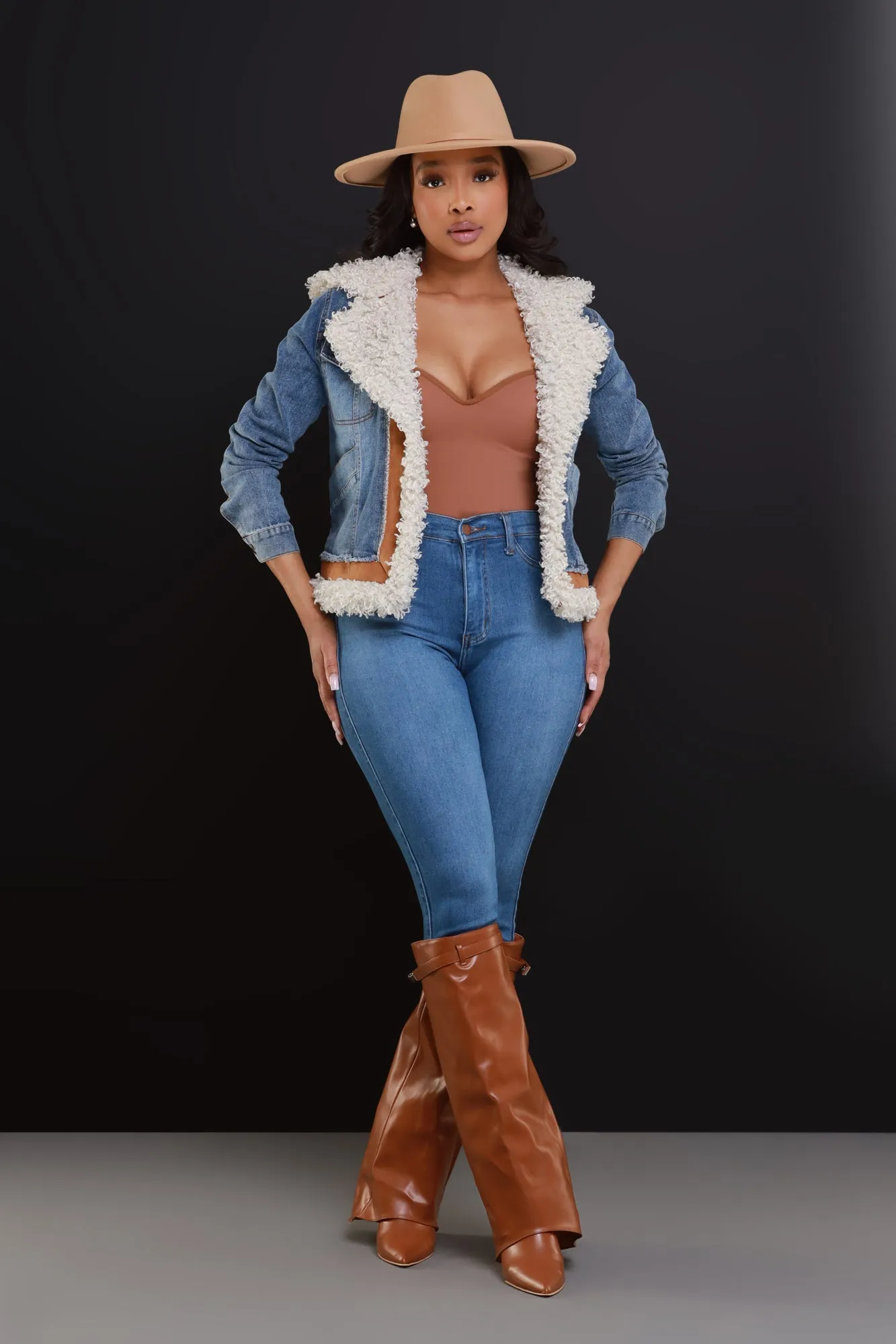 Can't Erase Denim Sherpa Hooded Jacket - Blue sold by Swankaposh product image thumbnail 5