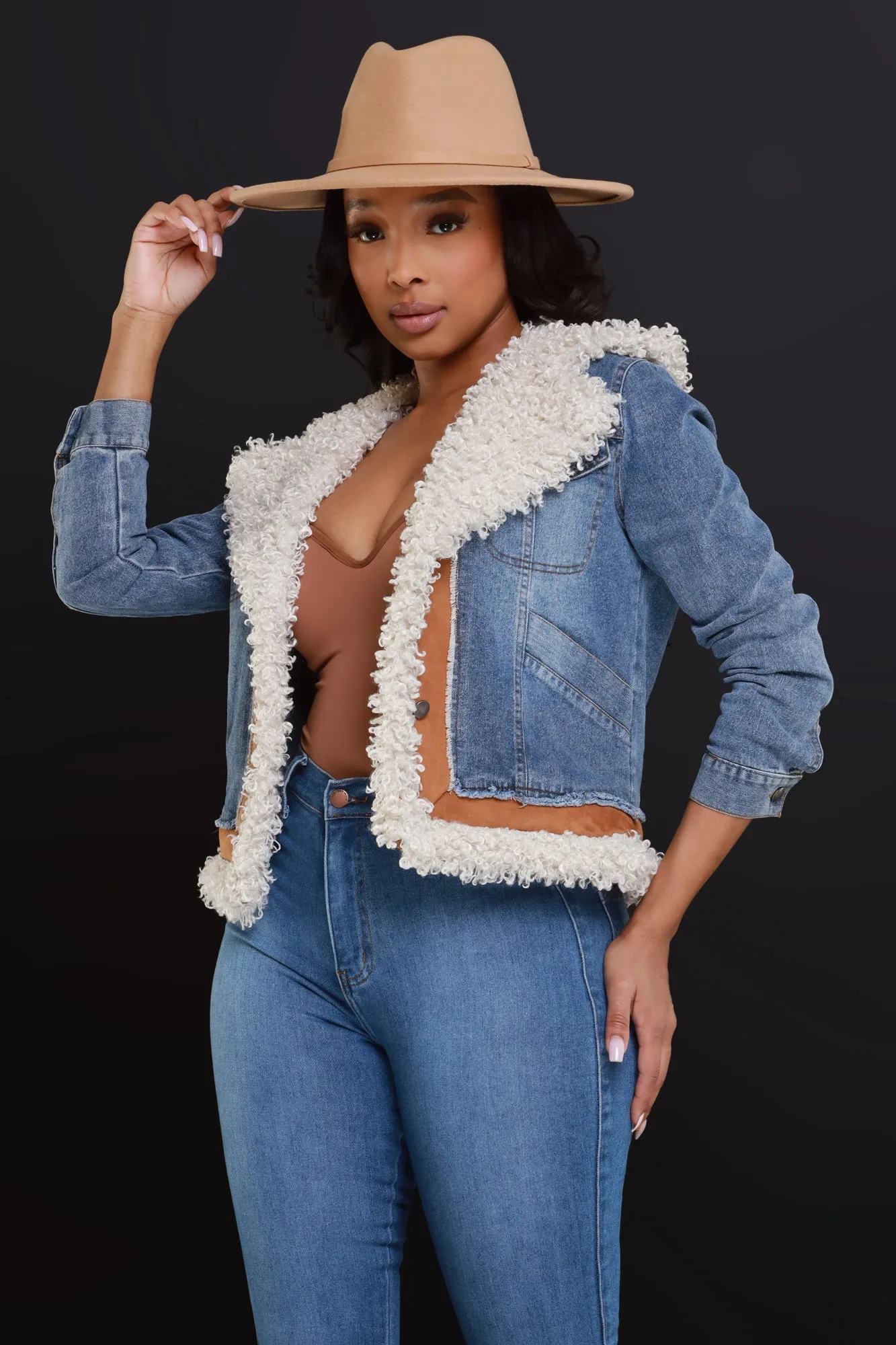 Can't Erase Denim Sherpa Hooded Jacket - Blue sold by Swankaposh product image thumbnail 2
