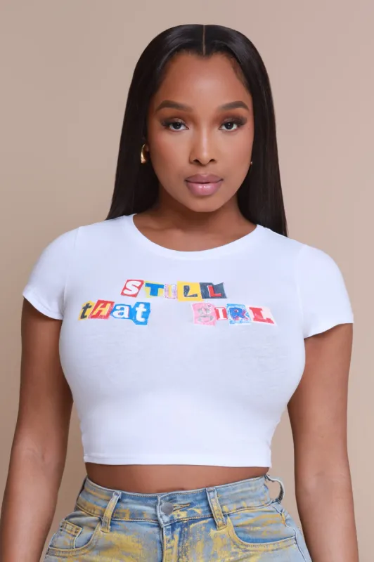 That Girl Graphic Crop Top - White sold by Swankaposh