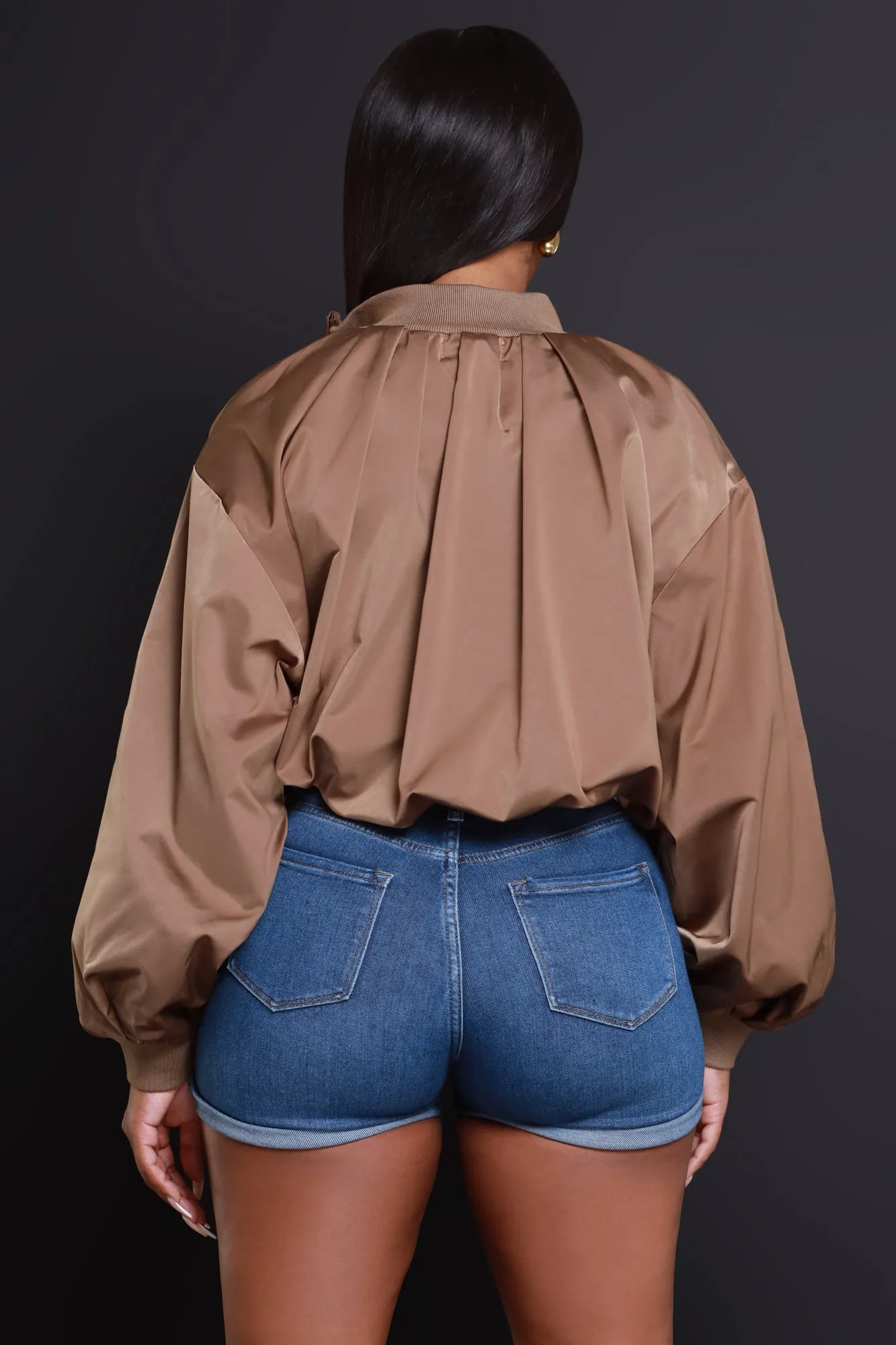 Stay Focused Satin Bomber Jacket - Brown sold by Swankaposh product image thumbnail 3