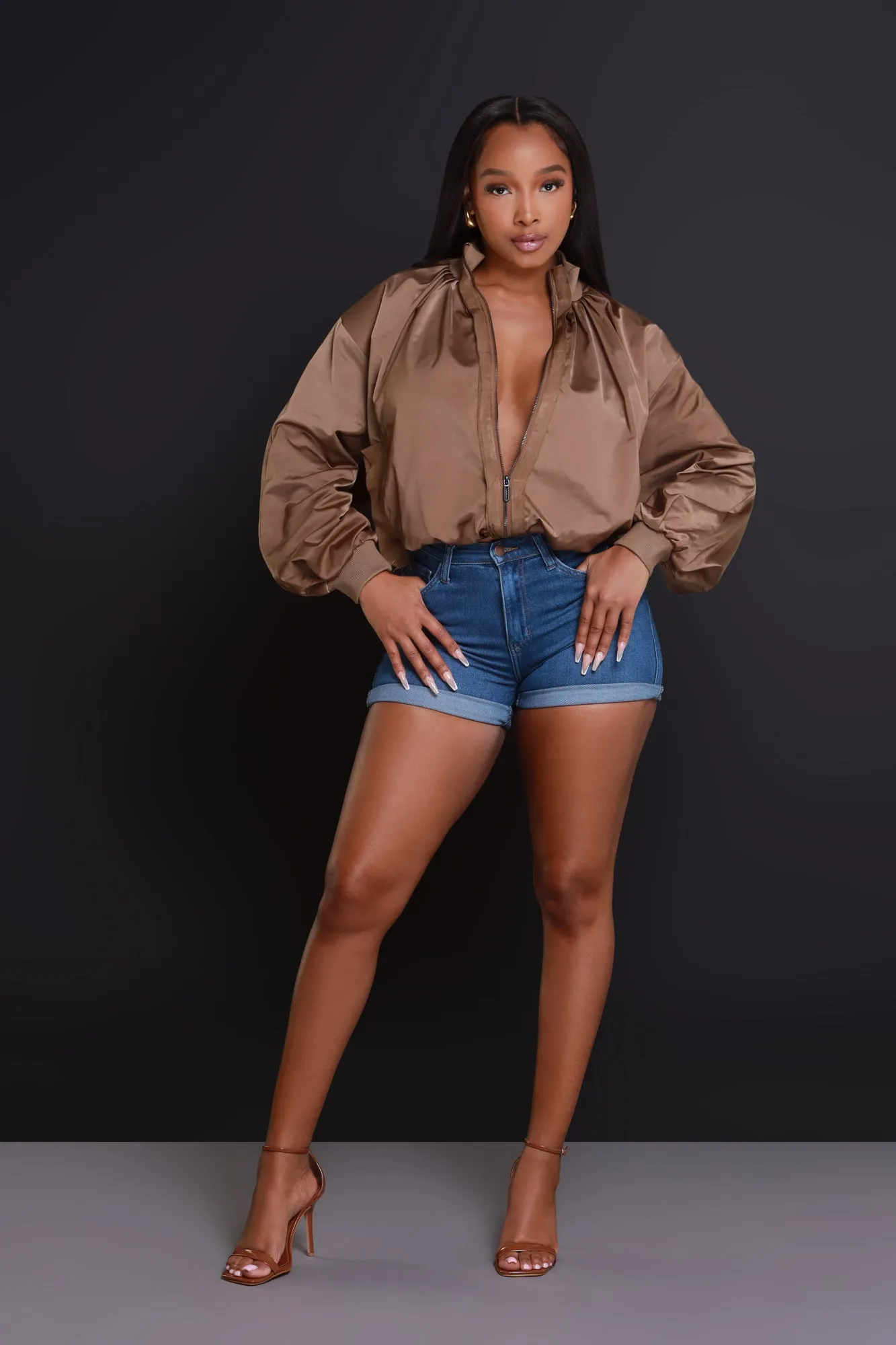 Stay Focused Satin Bomber Jacket - Brown sold by Swankaposh product image thumbnail 2