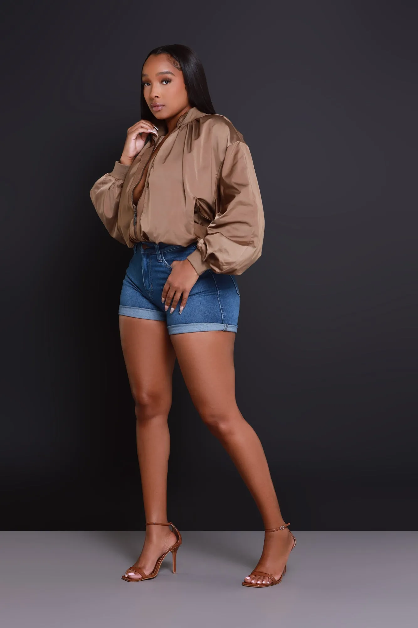 Stay Focused Satin Bomber Jacket - Brown sold by Swankaposh product image thumbnail 4