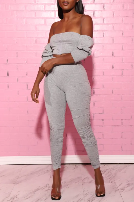 Doom Ruched Pants Set - Heather Grey sold by Swankaposh