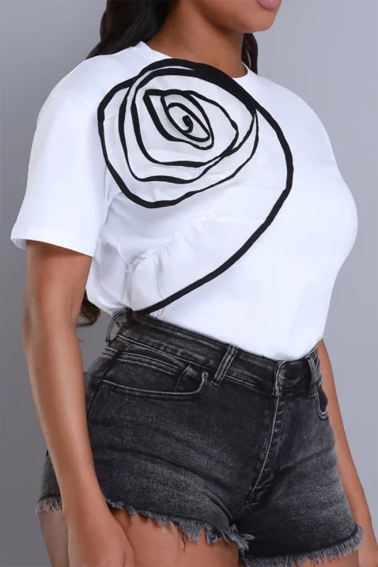 Flower Petal Embellished Floral T-Shirt - White sold by Swankaposh
