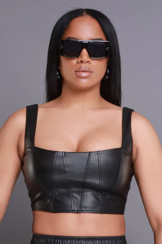 Black Matter Faux Leather Crop Top - Black sold by Swankaposh