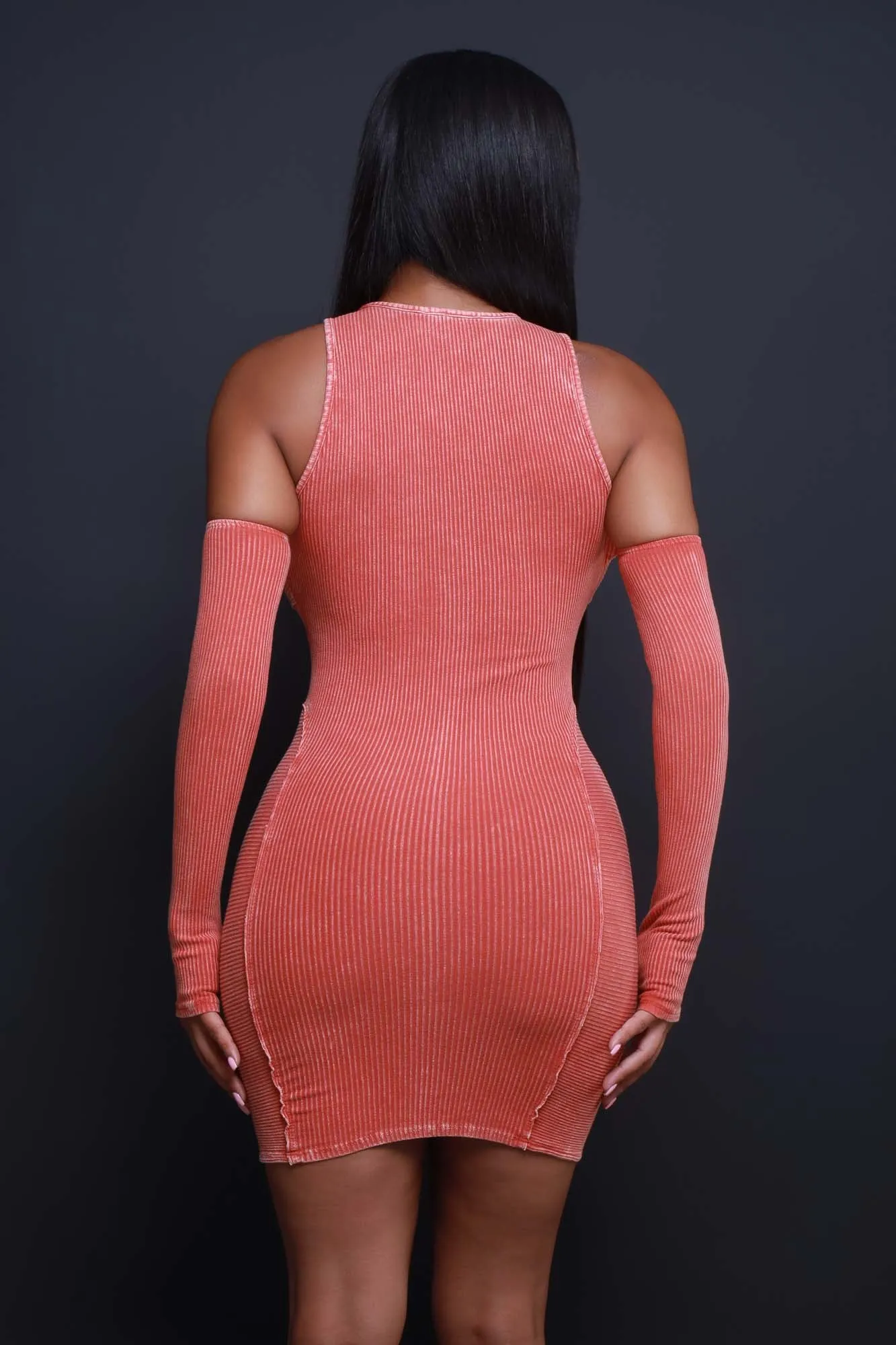 Can We Talk Ribbed Cut Out Mini Dress - Burnt Orange sold by Swankaposh product image thumbnail 4
