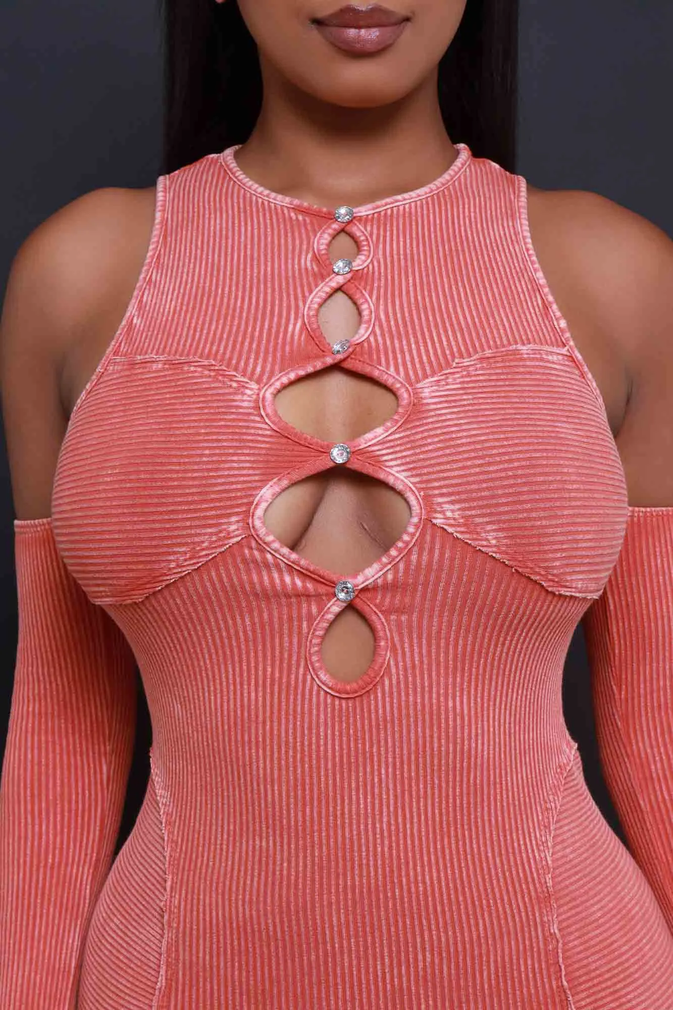 Can We Talk Ribbed Cut Out Mini Dress - Burnt Orange sold by Swankaposh product image thumbnail 5