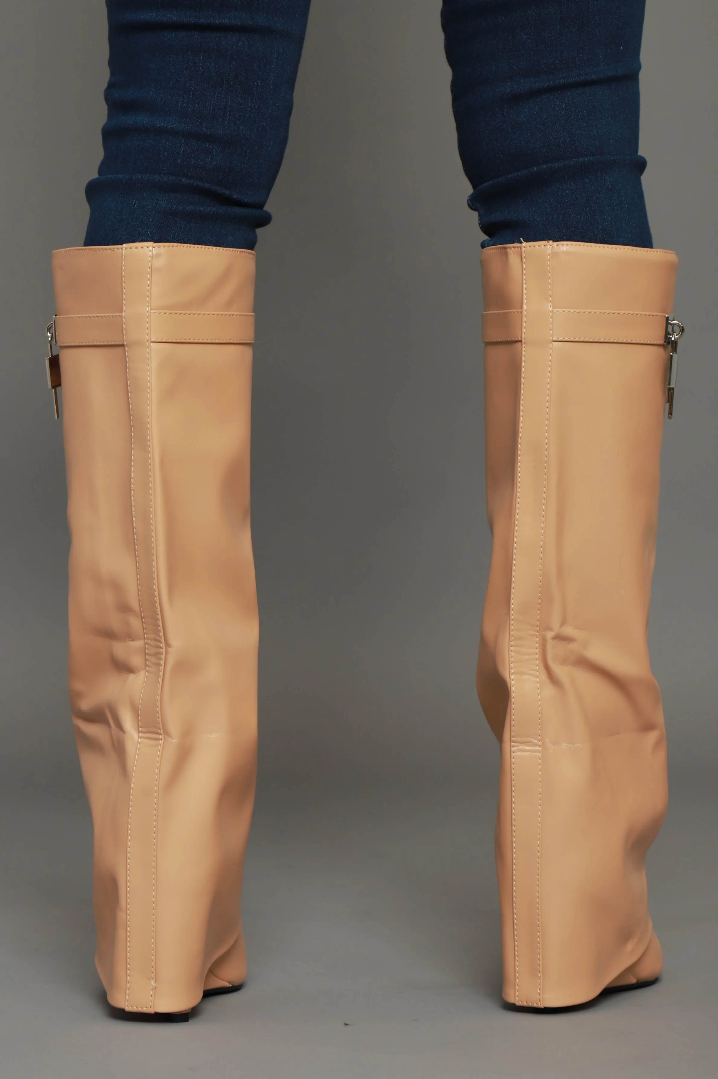 Lock & Key Faux Leather Knee High Boot - Nude sold by Swankaposh product image thumbnail 3