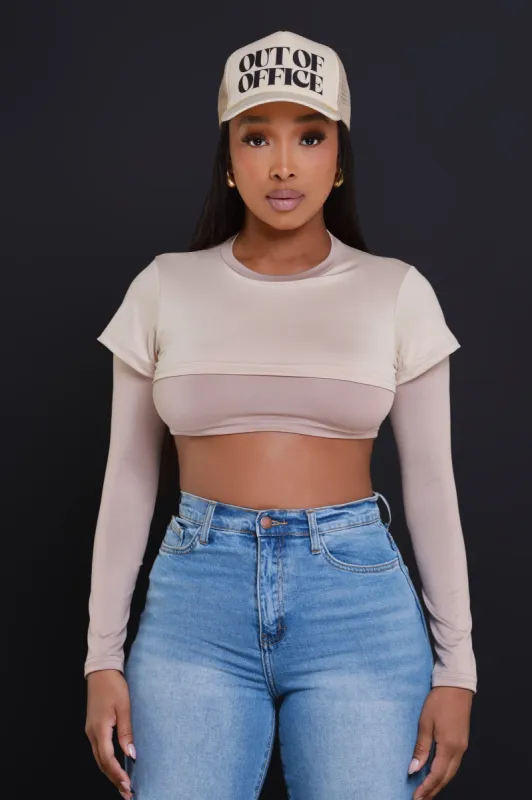 Dig Deeper Double Layer Crop Top - Khaki/Khaki sold by Swankaposh