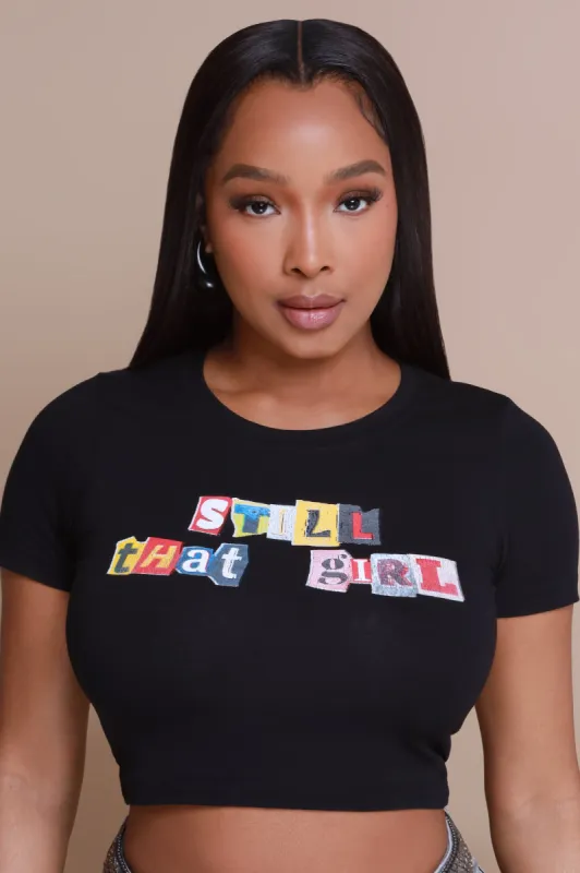 That Girl Graphic Crop Top - Black sold by Swankaposh