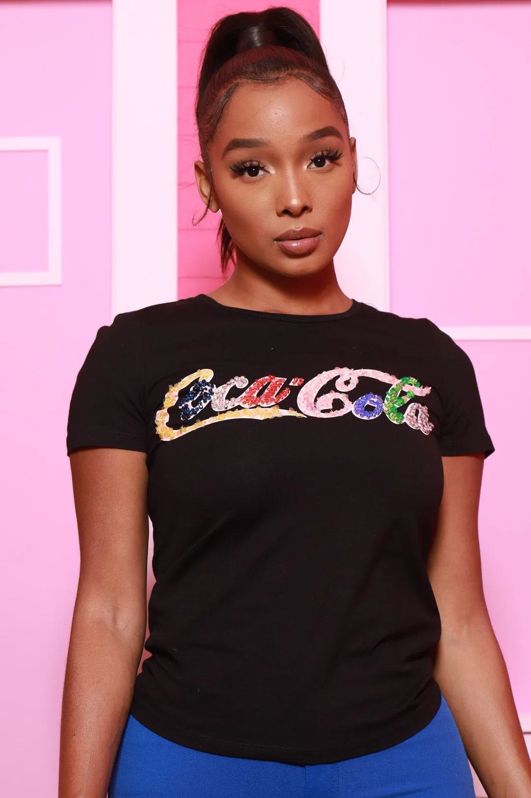 Coca-Cola Embellished T-Shirt - Black sold by Swankaposh