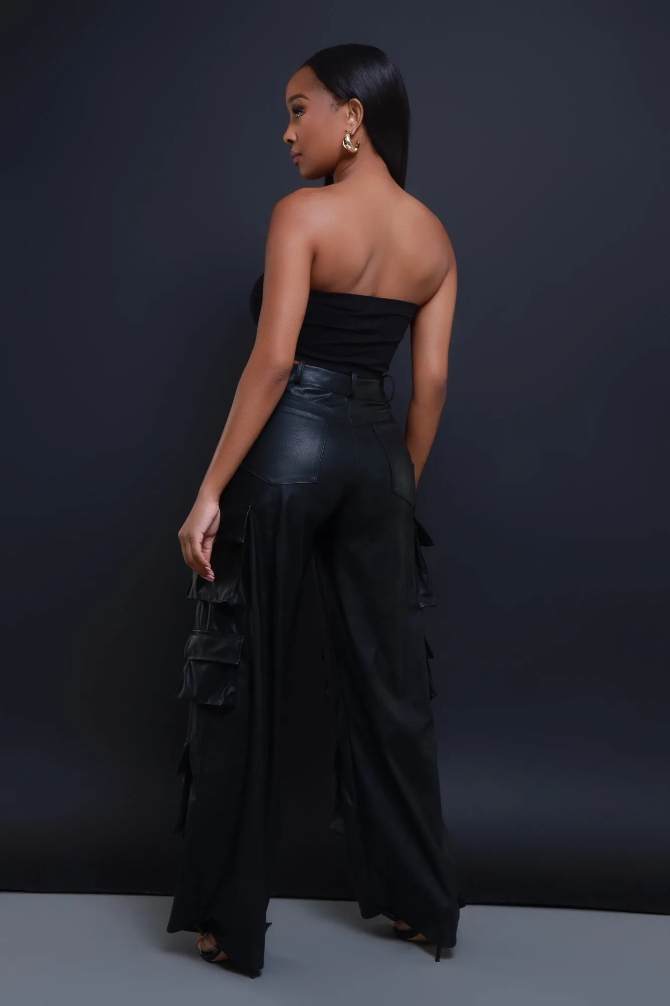 Baggy Multi Pocket Long Cargo Pants - Black Faux Leather sold by Swankaposh product image thumbnail 4