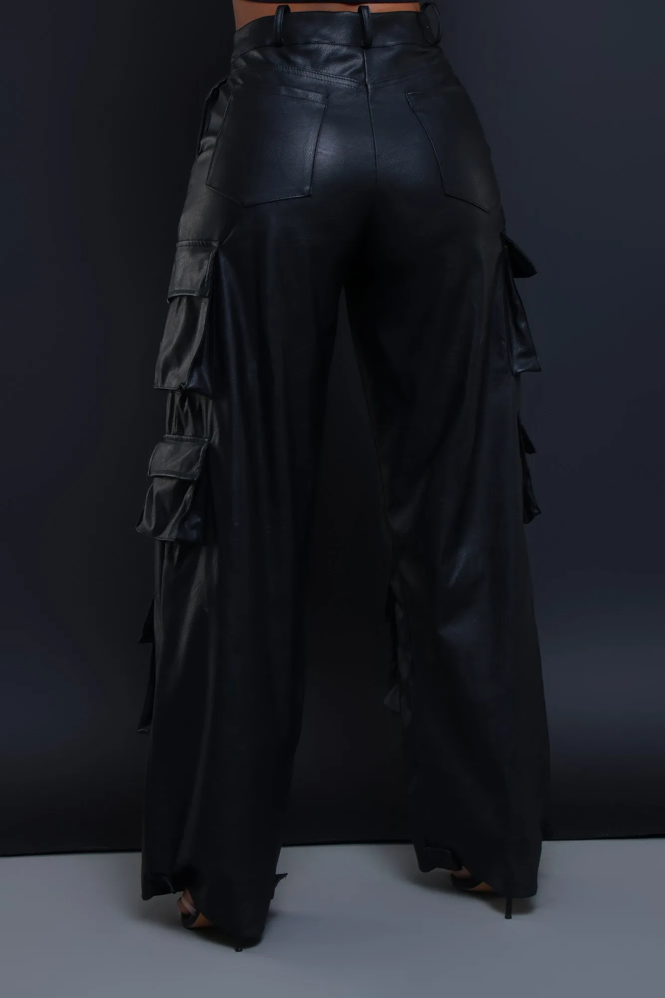 Baggy Multi Pocket Long Cargo Pants - Black Faux Leather sold by Swankaposh product image thumbnail 3