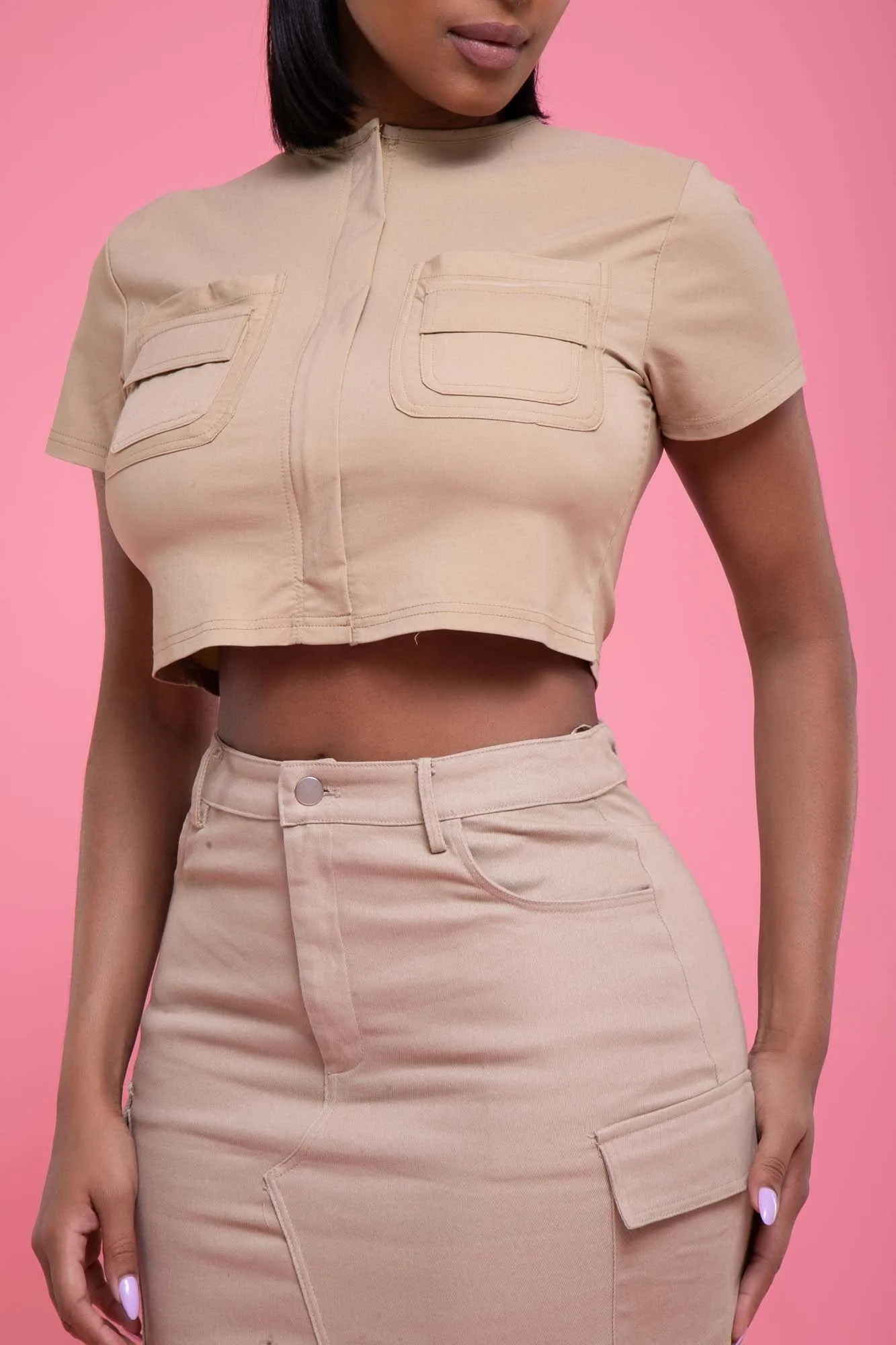 Off My Back Short Sleeve Crop Top - Khaki sold by Swankaposh product image thumbnail 5