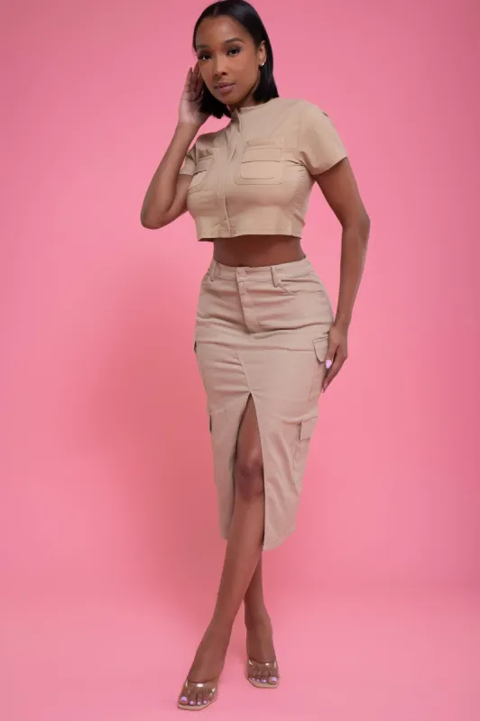 Off My Back Short Sleeve Crop Top - Khaki sold by Swankaposh