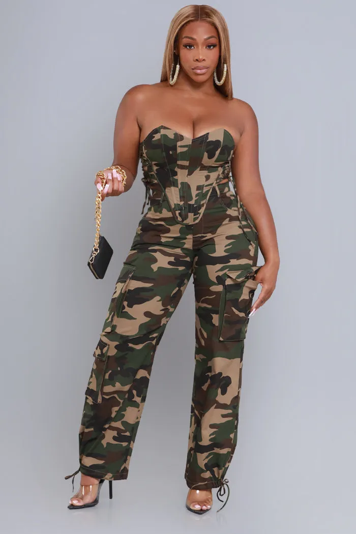 Line Up High Rise Cargo Pants - Camo Green sold by Swankaposh
