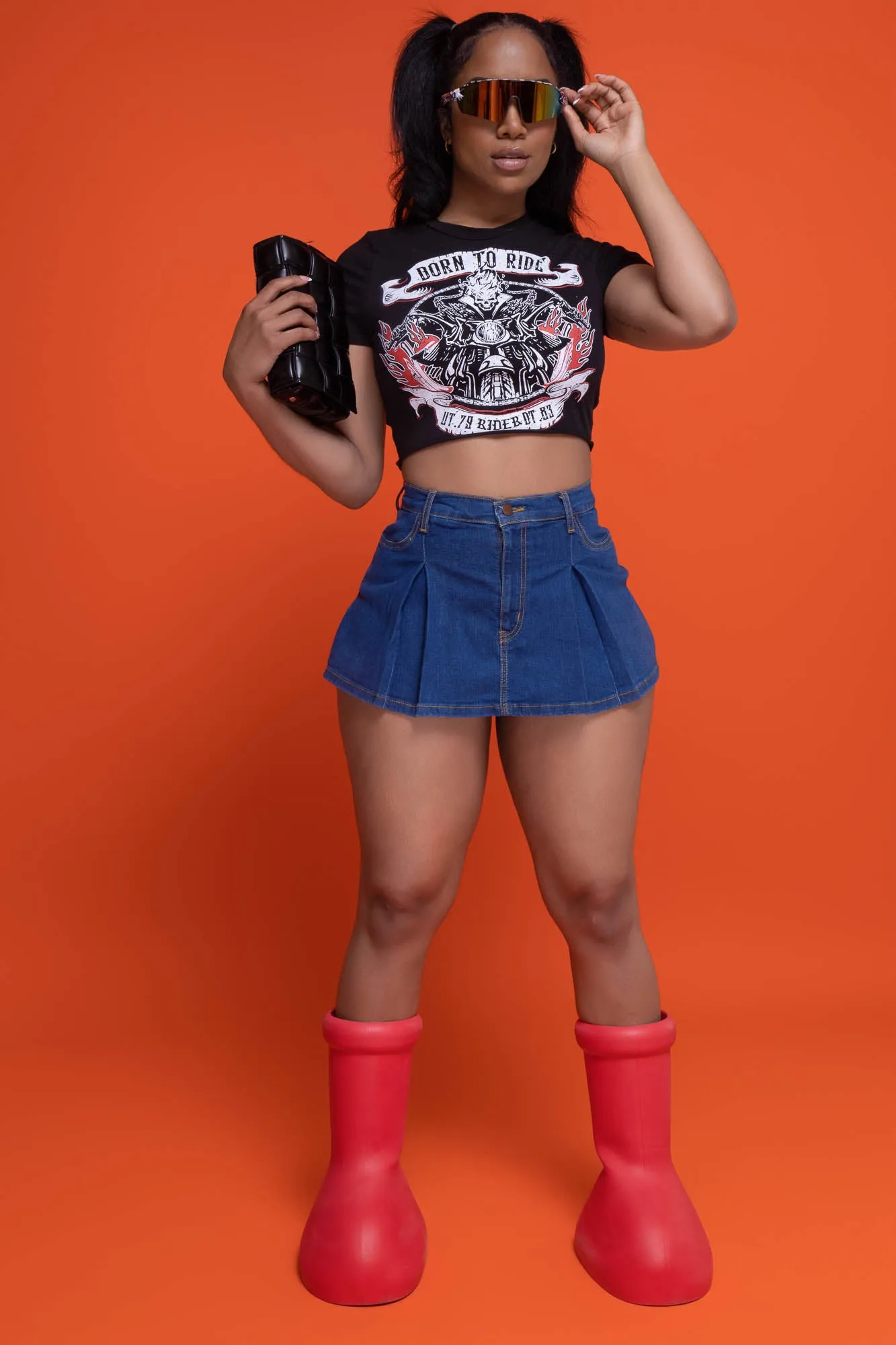 Do Better Pleated Denim Skort - Medium Wash sold by Swankaposh