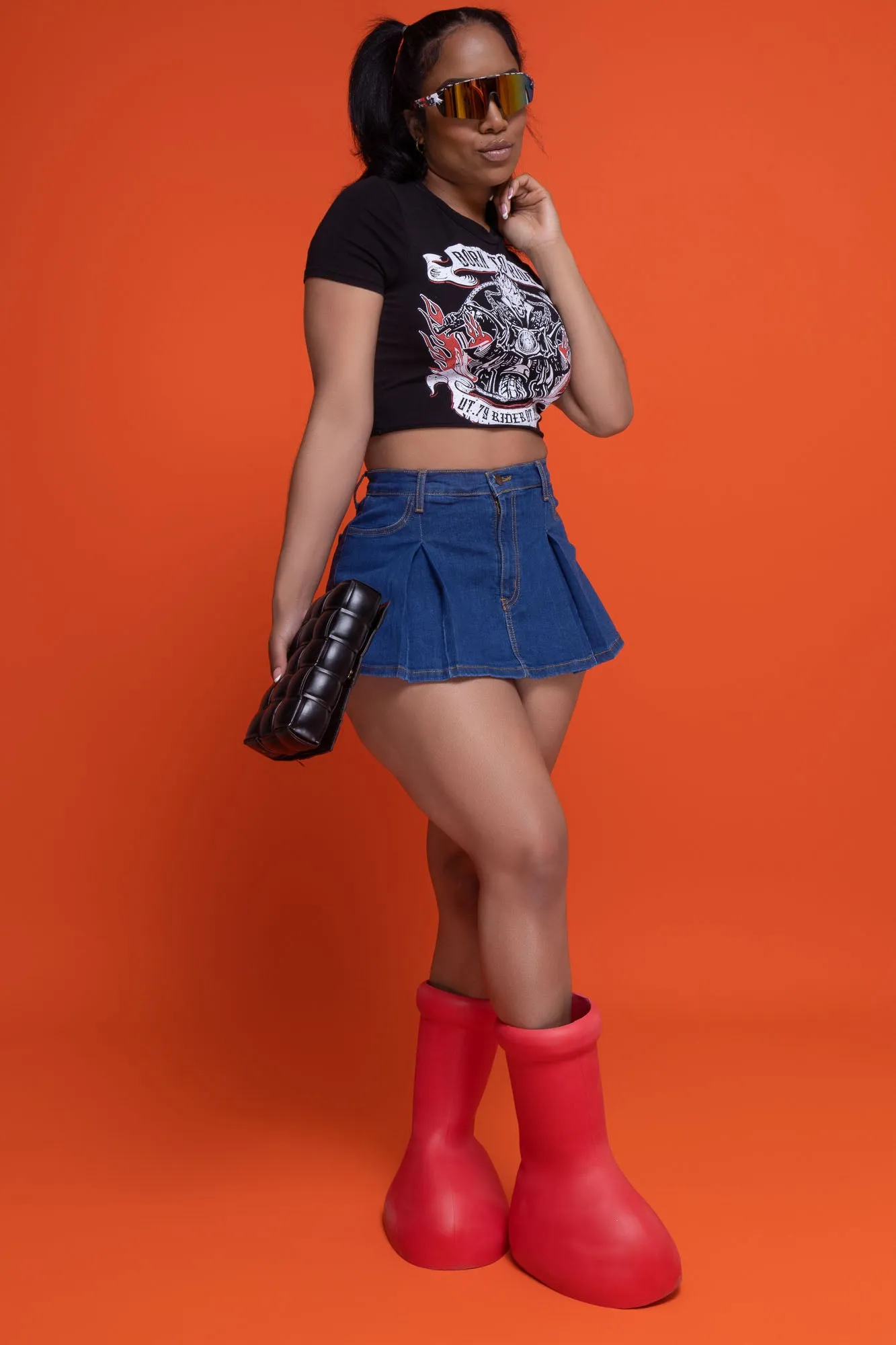 Do Better Pleated Denim Skort - Medium Wash sold by Swankaposh product image thumbnail 5