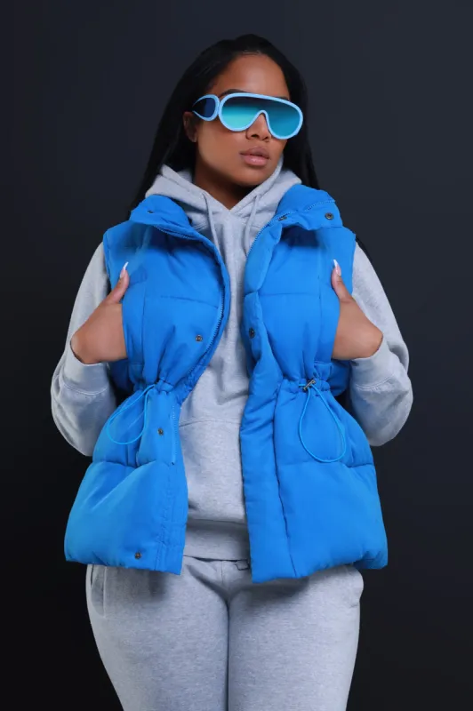 With The Crew Oversized Puffer Vest - Blue sold by Swankaposh