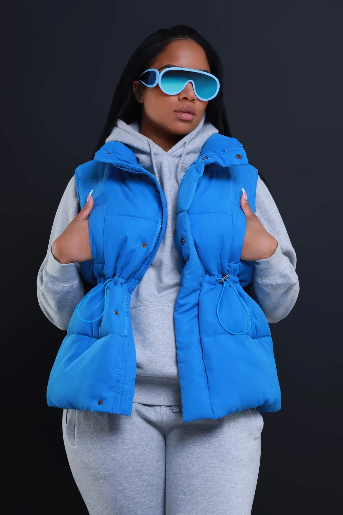 With The Crew Oversized Puffer Vest - Blue sold by Swankaposh