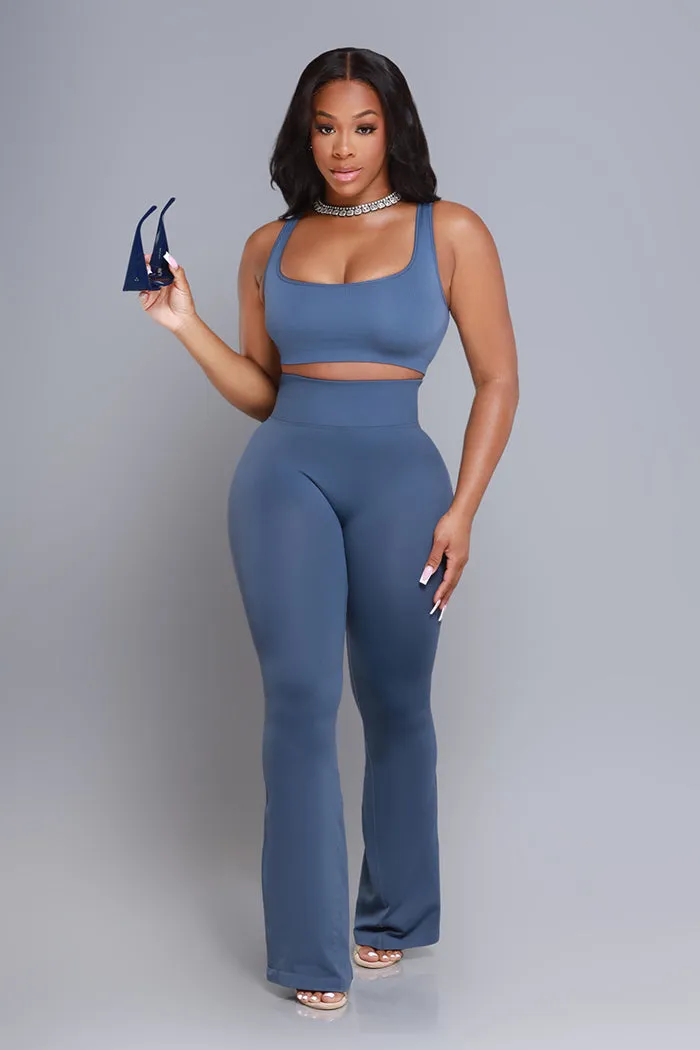 Wake-Up Call Ribbed Cropped Legging Set - Blue sold by Swankaposh