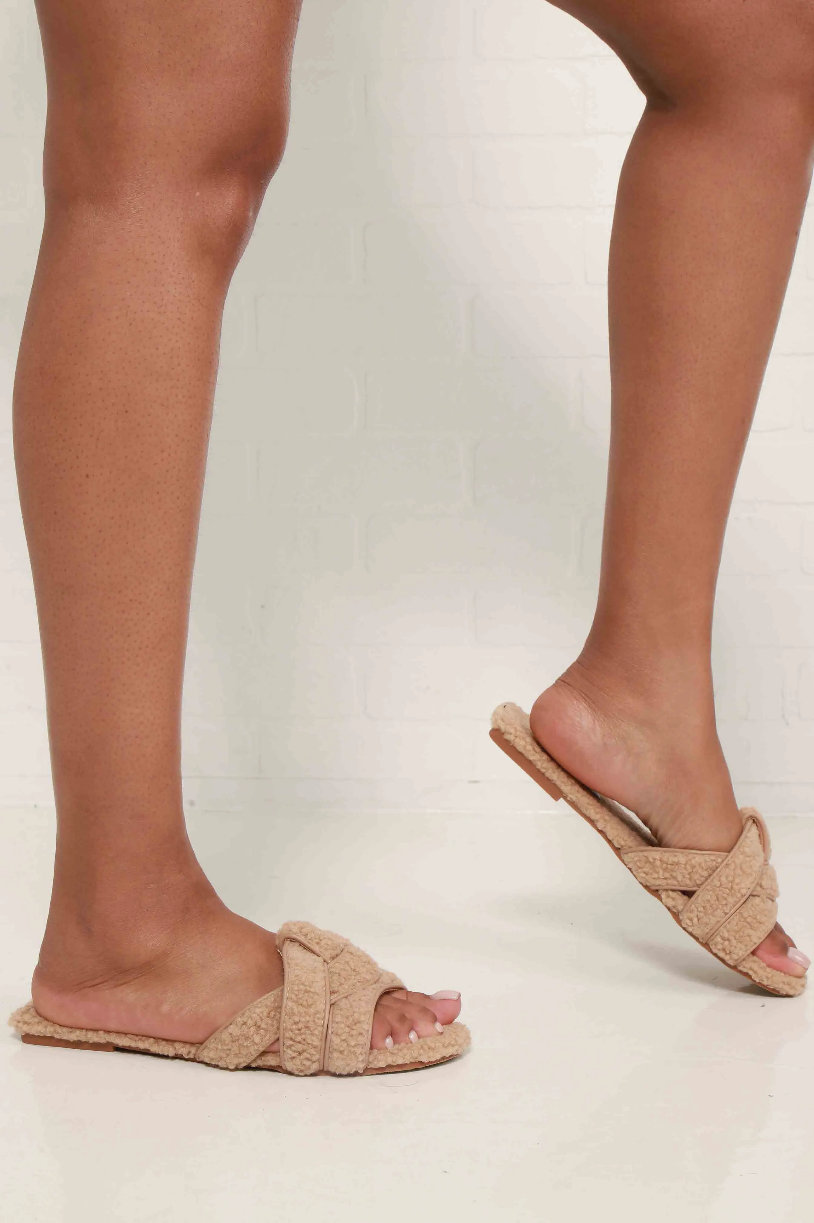 Feeling Fine Faux Sherpa Strappy Slides - Tan sold by Swankaposh product image thumbnail 3