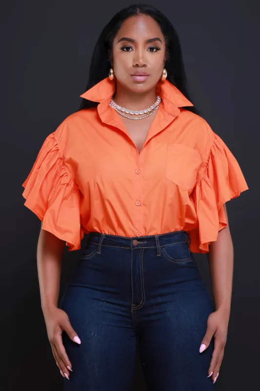 At First Sight Sleeveless Ruffle Top - Orange sold by Swankaposh