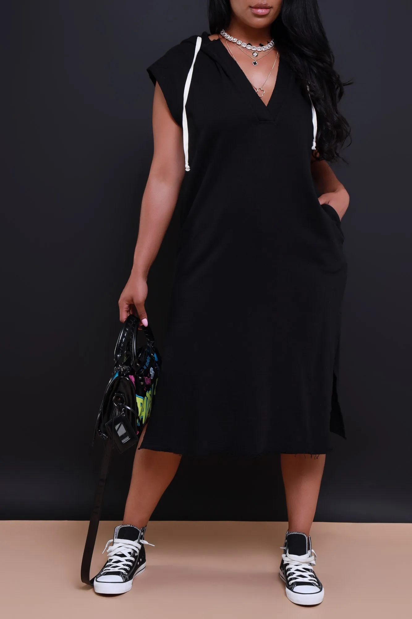 In This World Longline Cut Out Hoodie - Black sold by Swankaposh product image thumbnail 3