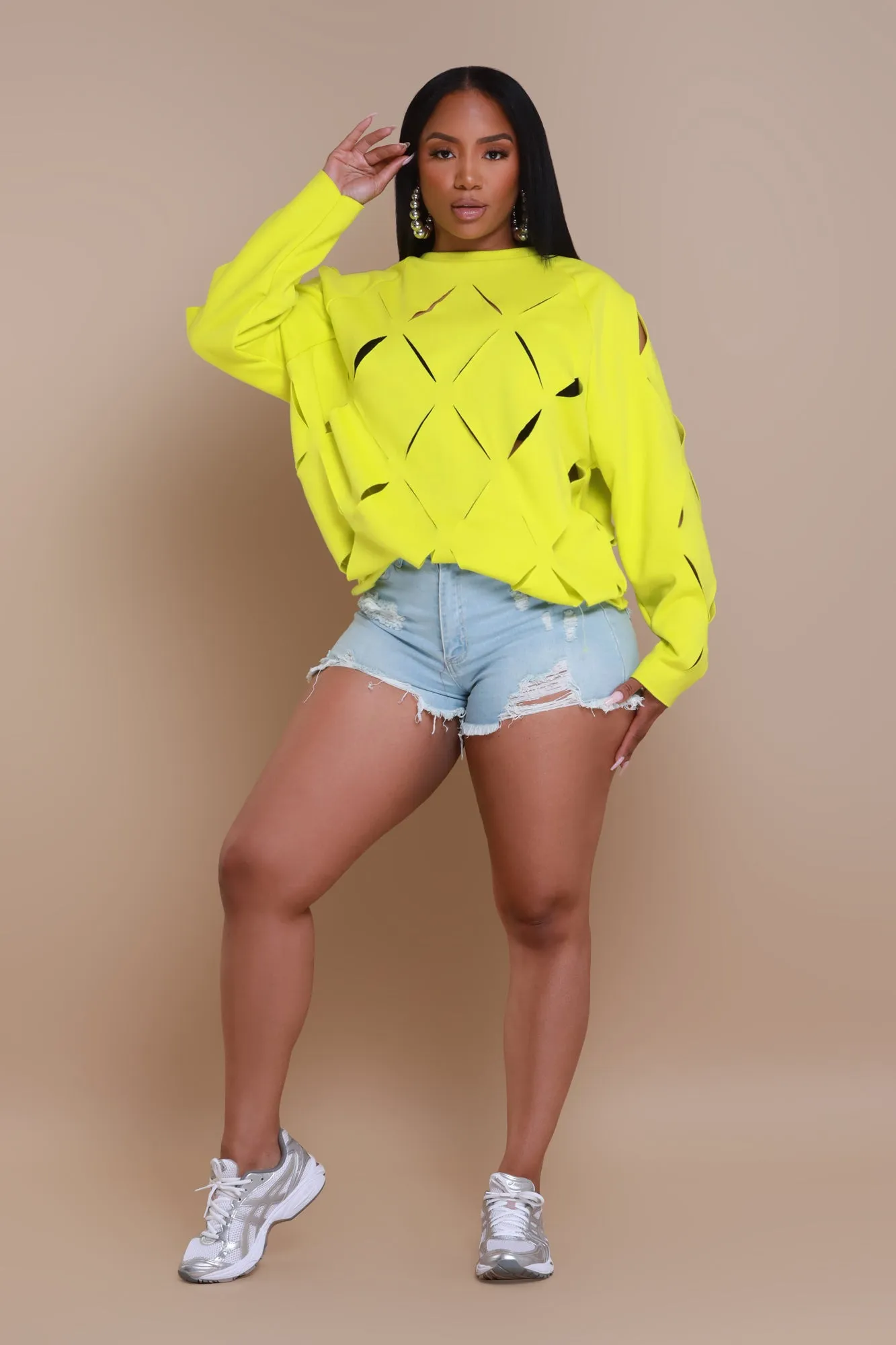 Cross Me Oversized Cut Out Sweatshirt - Lime sold by Swankaposh product image thumbnail 3