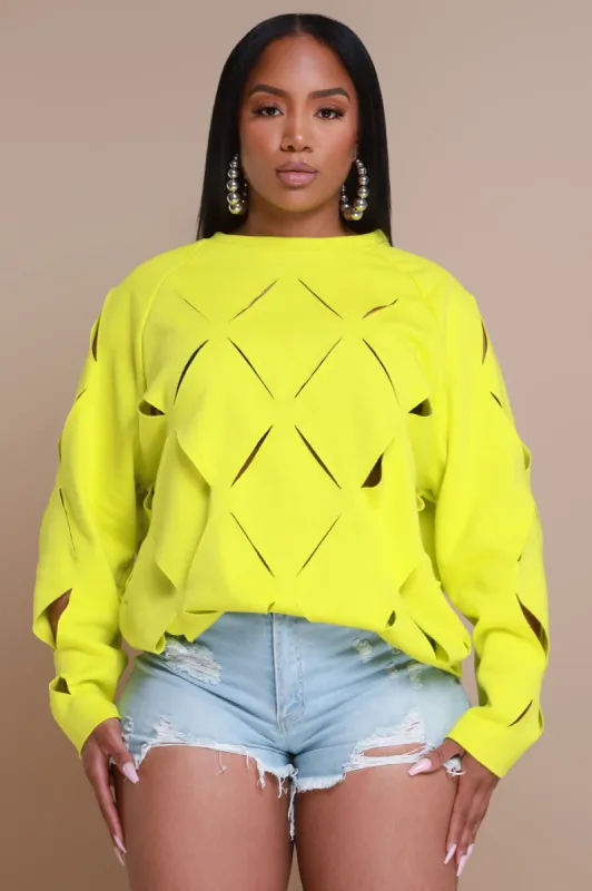 Cross Me Oversized Cut Out Sweatshirt - Lime sold by Swankaposh