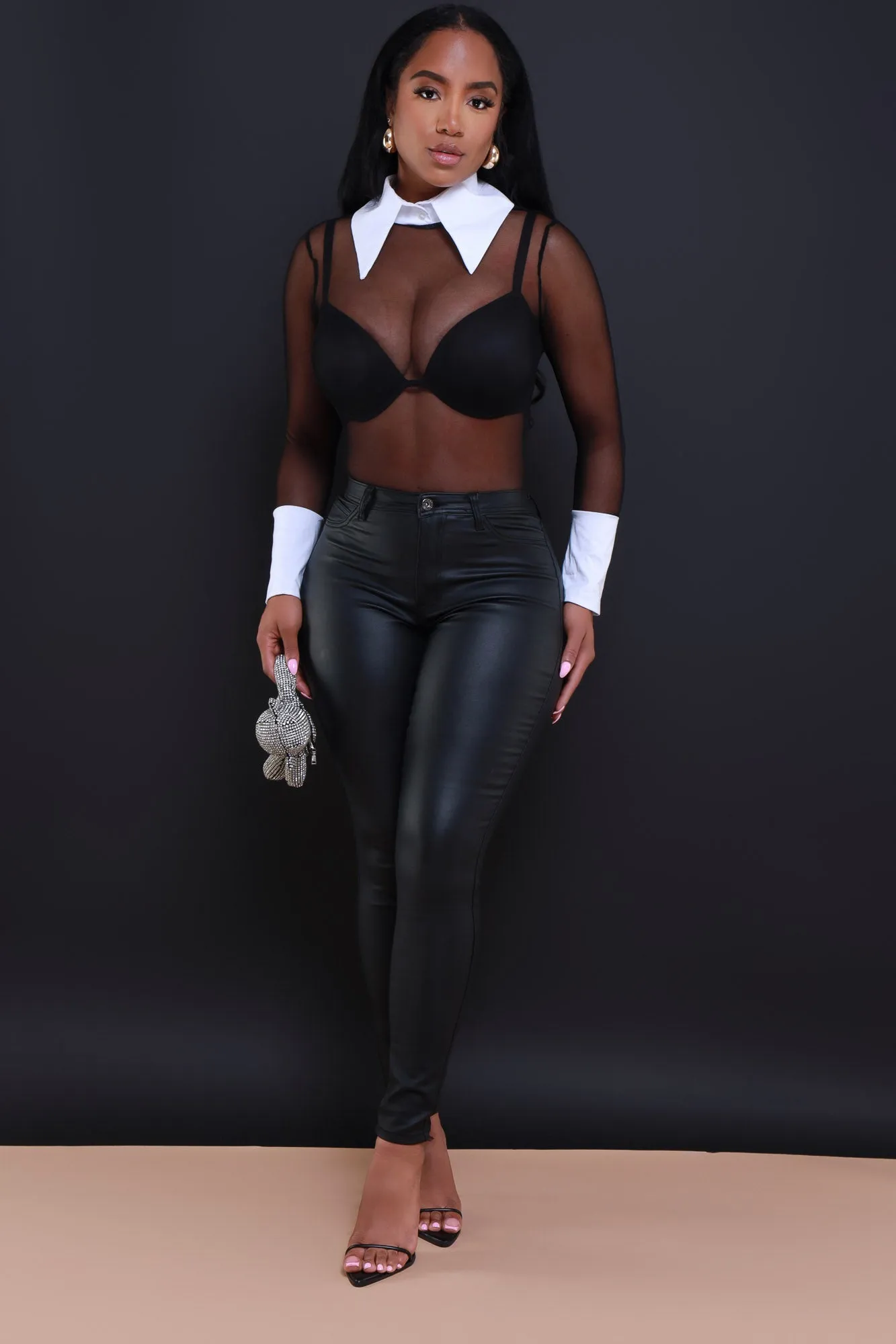Pardon Me Wide Collar Mesh Bodysuit - Black sold by Swankaposh product image thumbnail 5