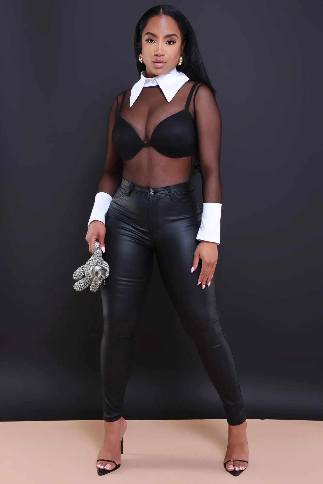 Pardon Me Wide Collar Mesh Bodysuit - Black sold by Swankaposh product image thumbnail 3