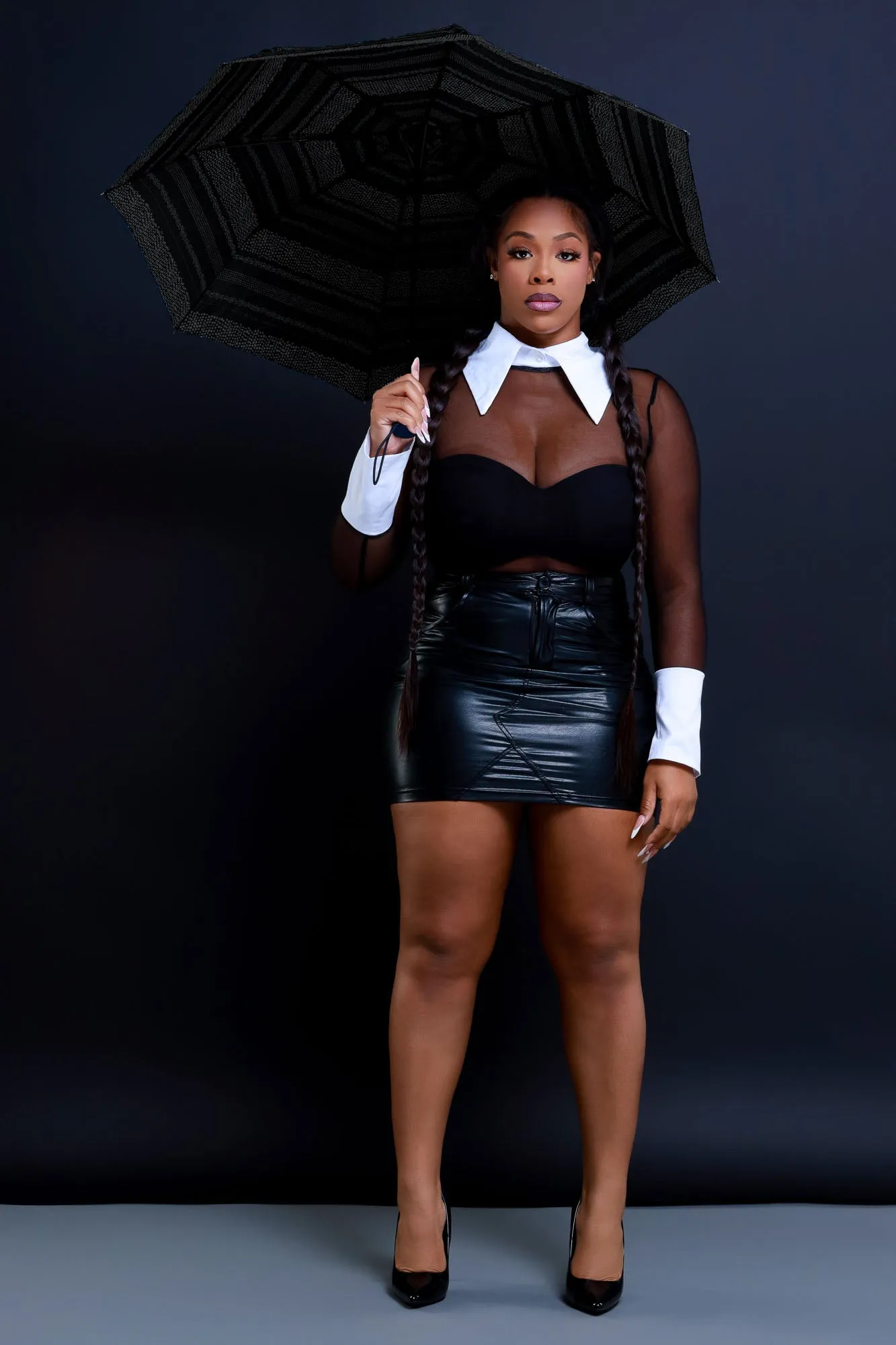 Pardon Me Wide Collar Mesh Bodysuit - Black sold by Swankaposh product image thumbnail 4