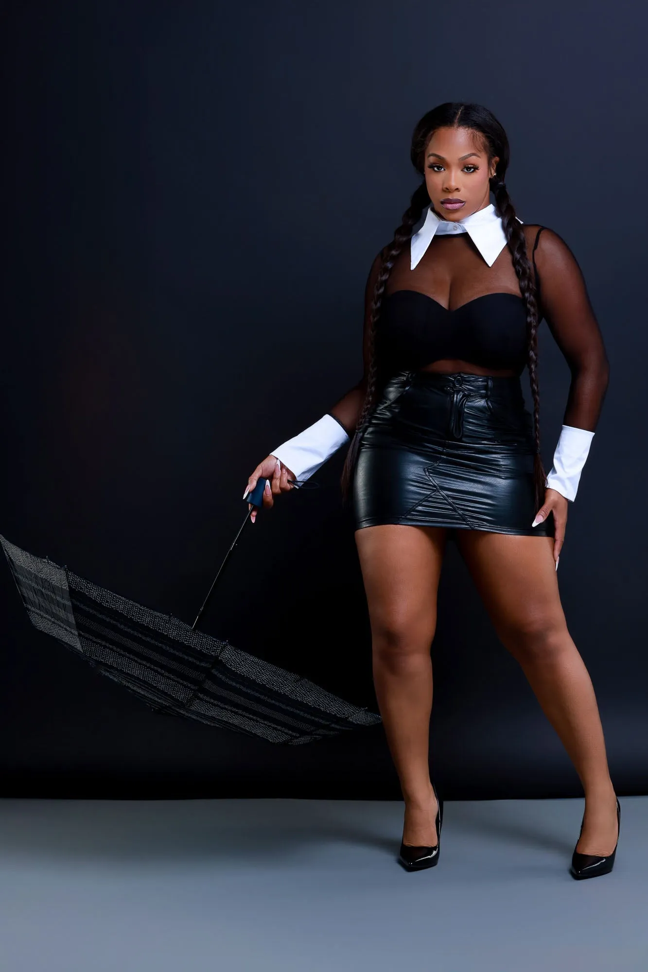 Pardon Me Wide Collar Mesh Bodysuit - Black sold by Swankaposh