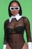 Pardon Me Wide Collar Mesh Bodysuit - Black sold by Swankaposh