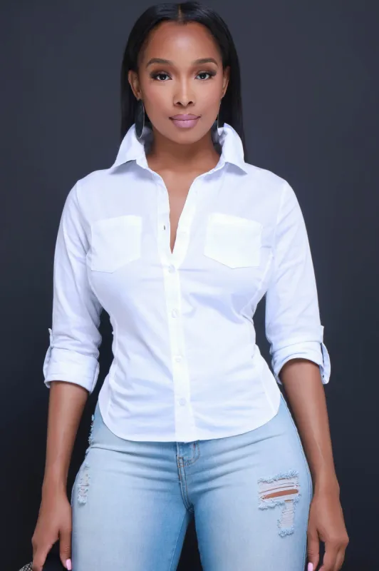 Tell Me About It Button Up Blouse - White sold by Swankaposh