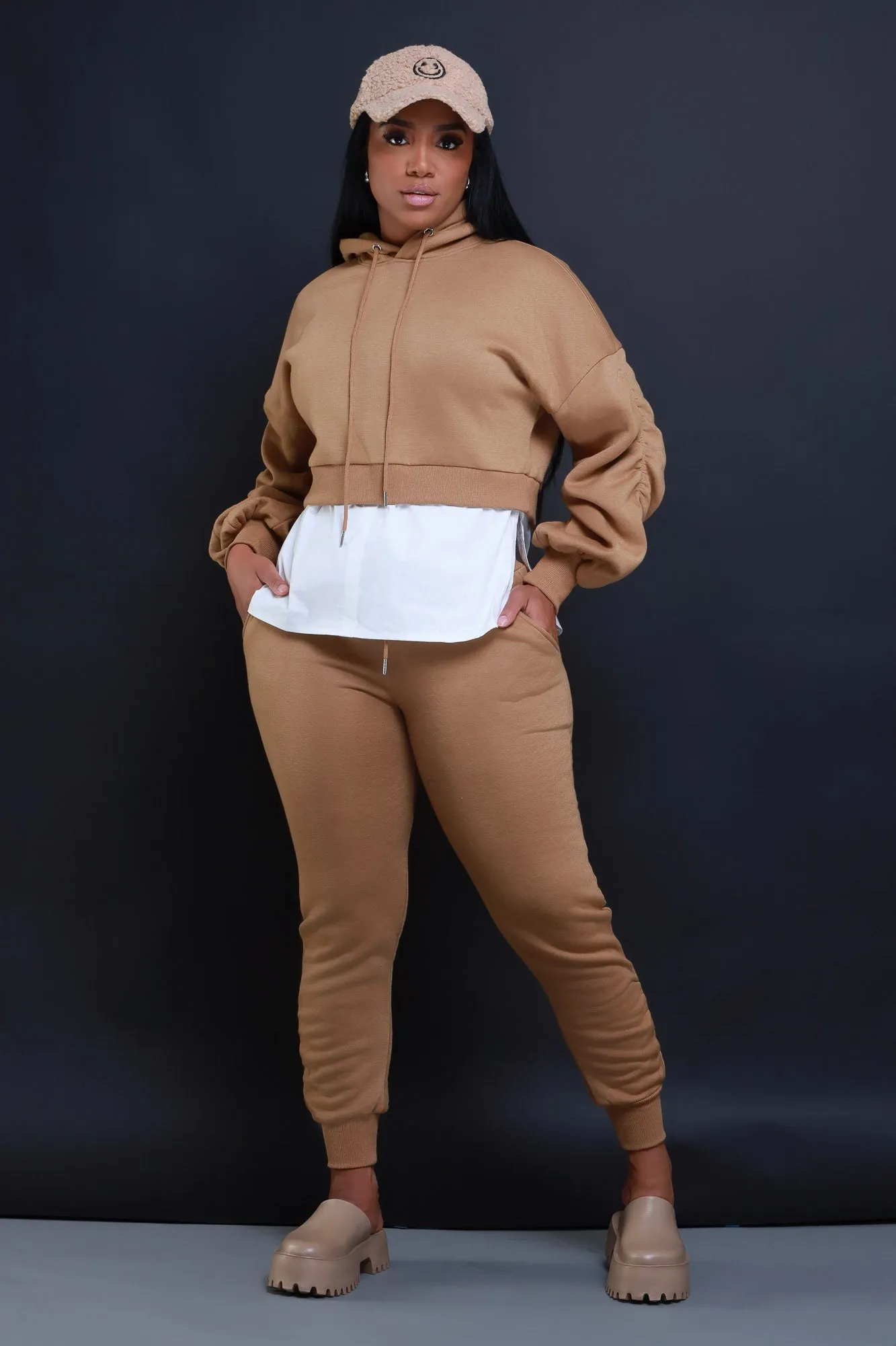 Excuse The Mess Layered Hooded Lounge Set - Mocha sold by Swankaposh product image thumbnail 4