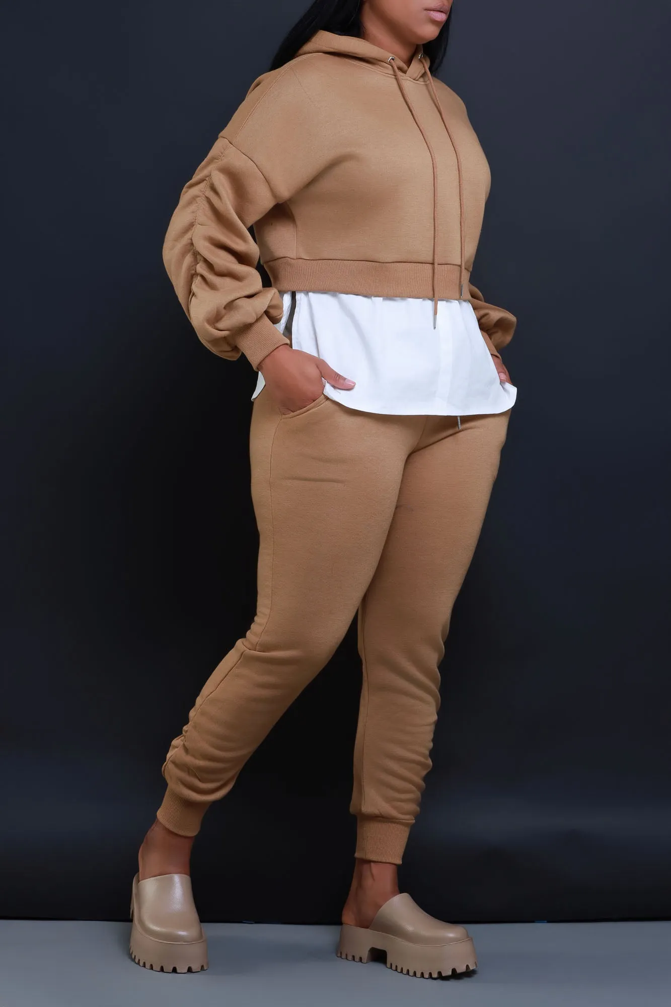 Excuse The Mess Layered Hooded Lounge Set - Mocha sold by Swankaposh