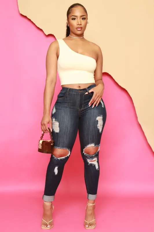 Begin Again Distressed Skinny Jeans - Dark Wash sold by Swankaposh